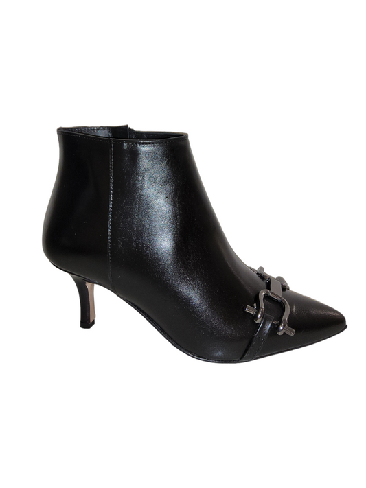 Black leather heeled boot