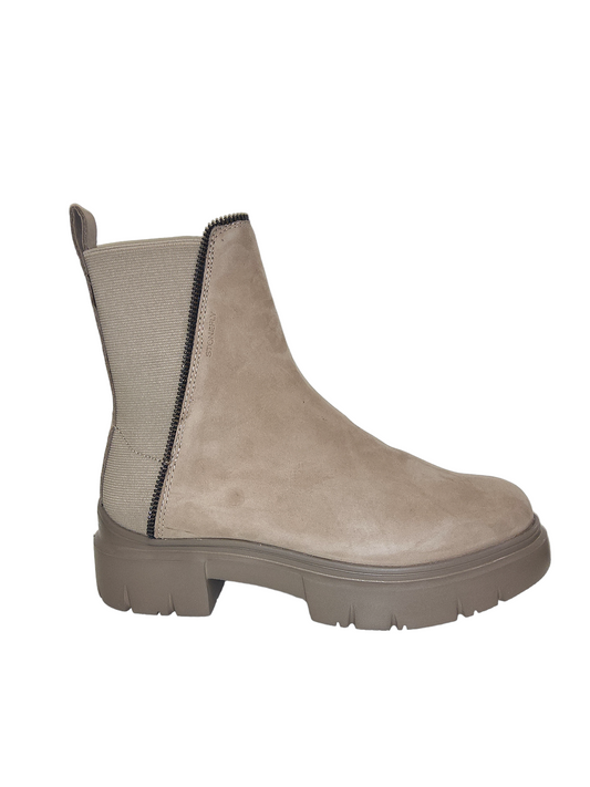 Beige suede leather chunky boots
