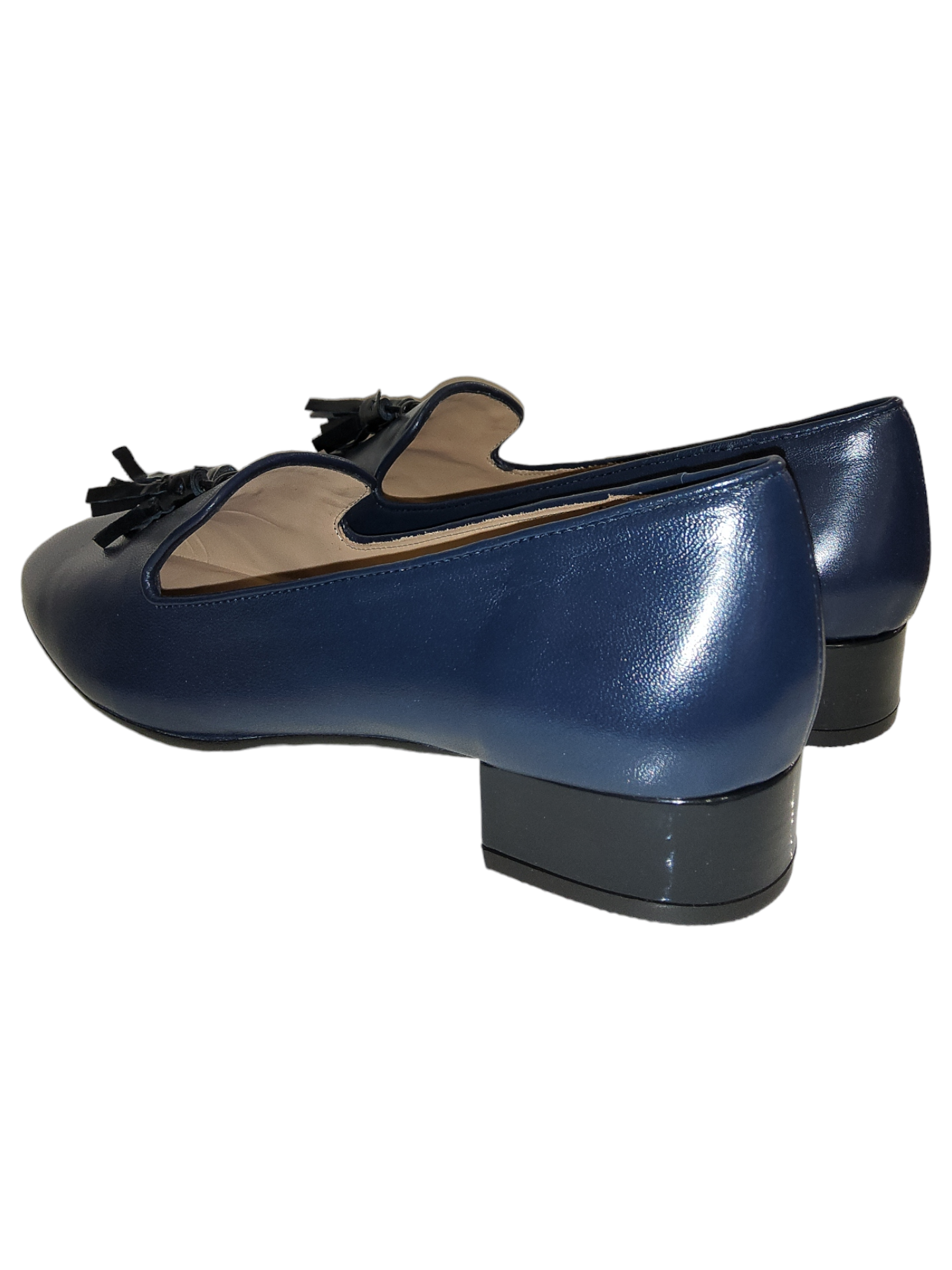 Navy leather heeled loafers