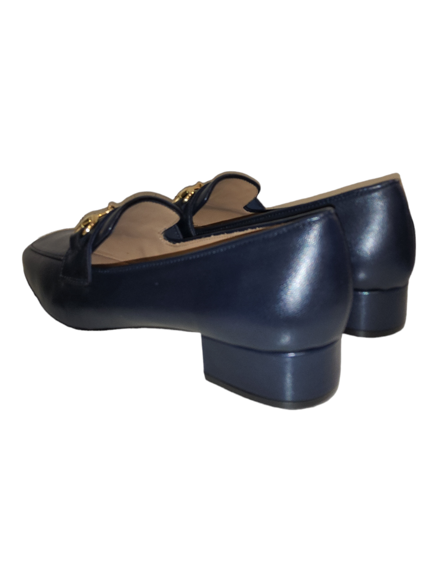 Navy leather heeled loafers