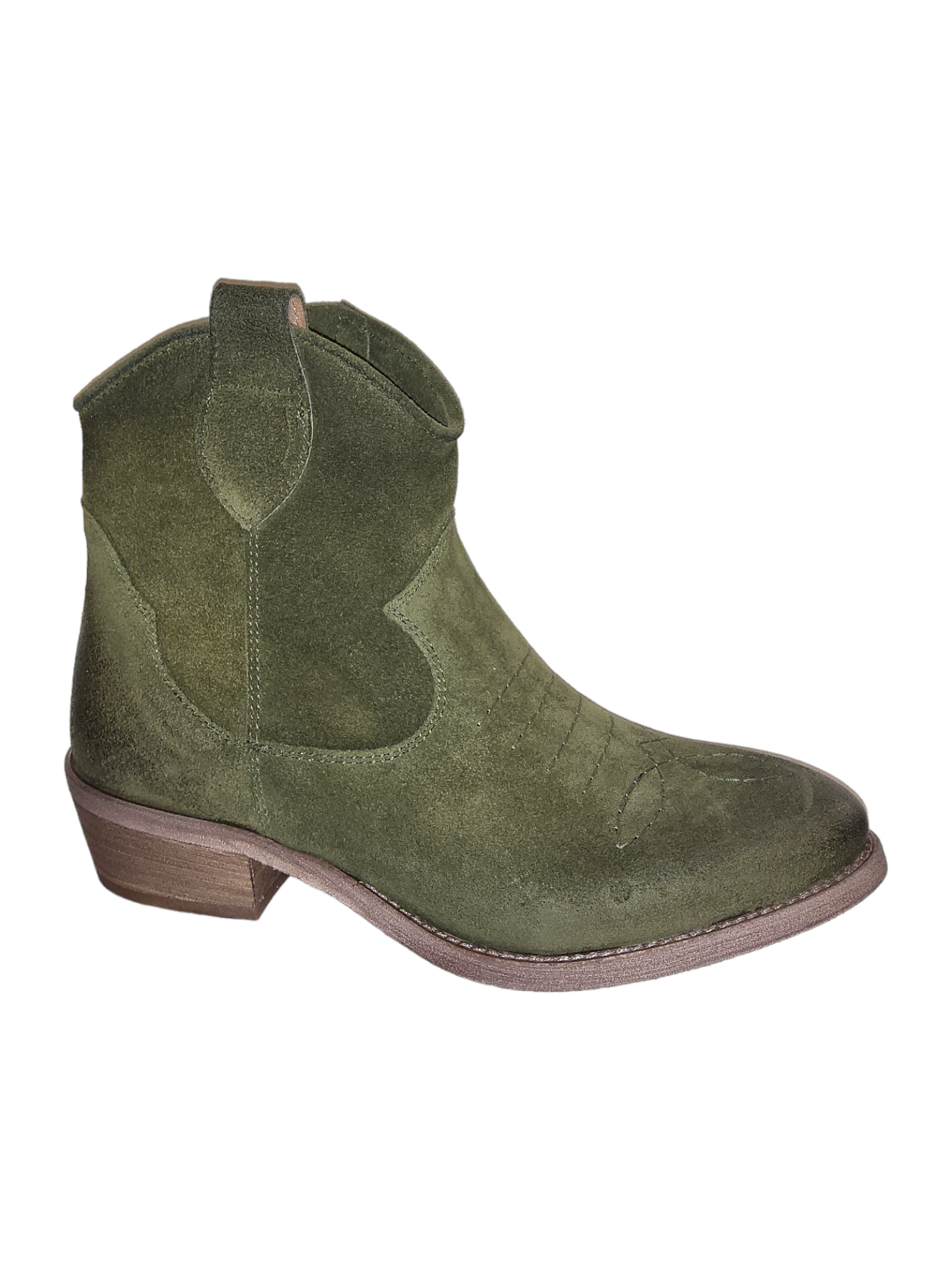 Green leather ankle boots