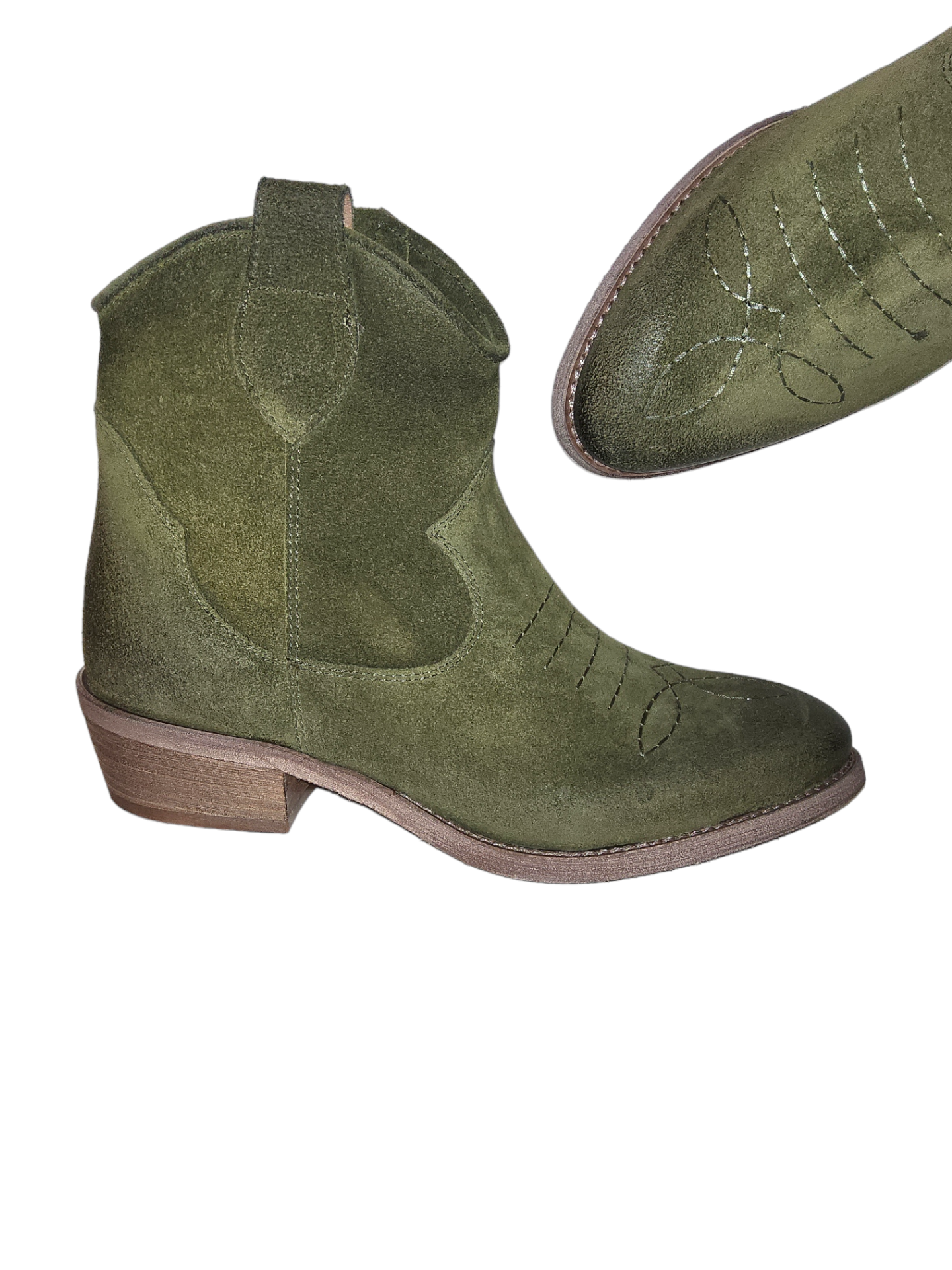 Green leather ankle boots
