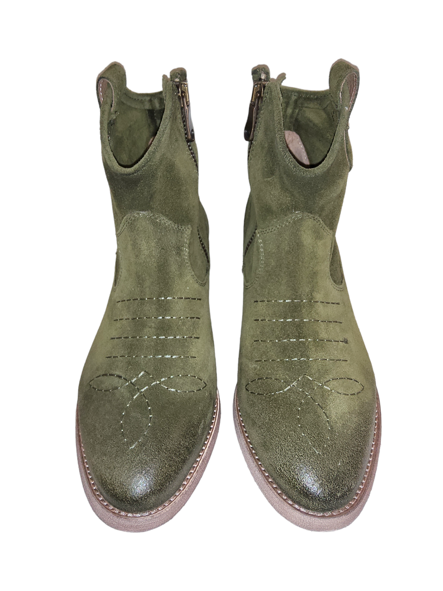 Green leather ankle boots