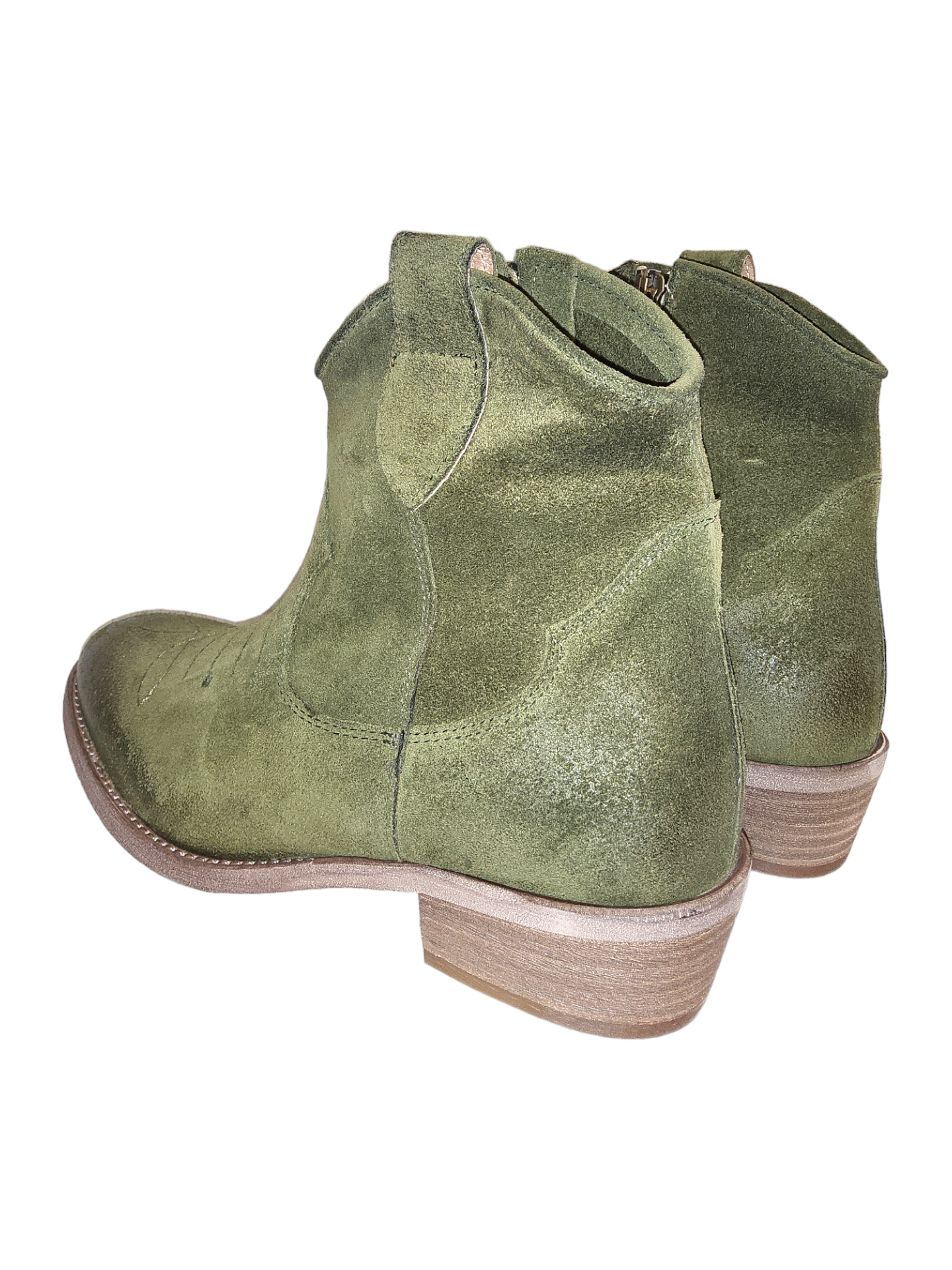 Green leather ankle boots
