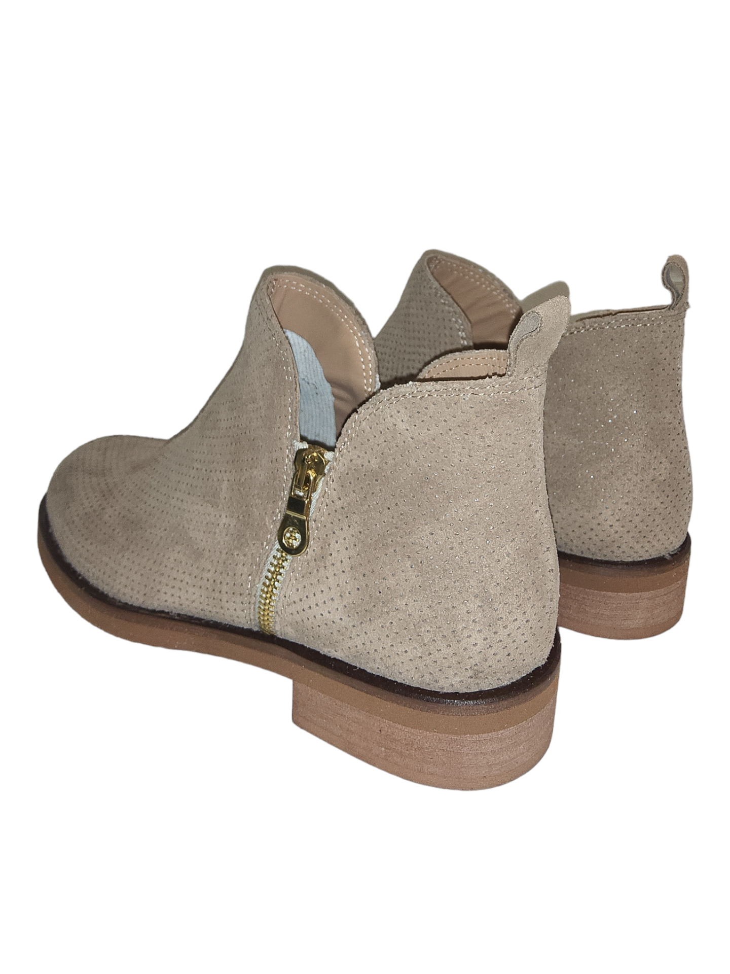 Beige leather ankle boots