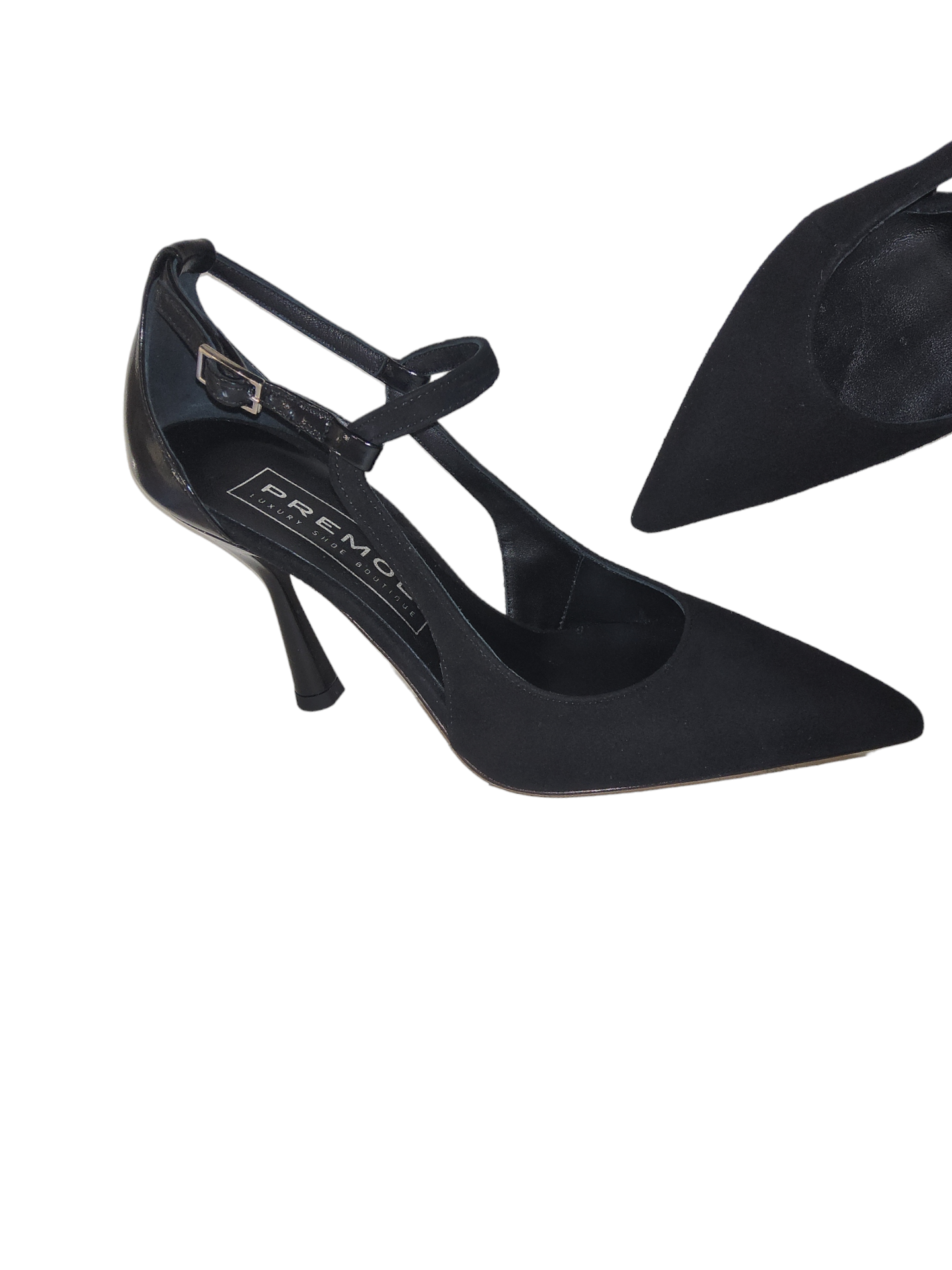 Black leather court shoe