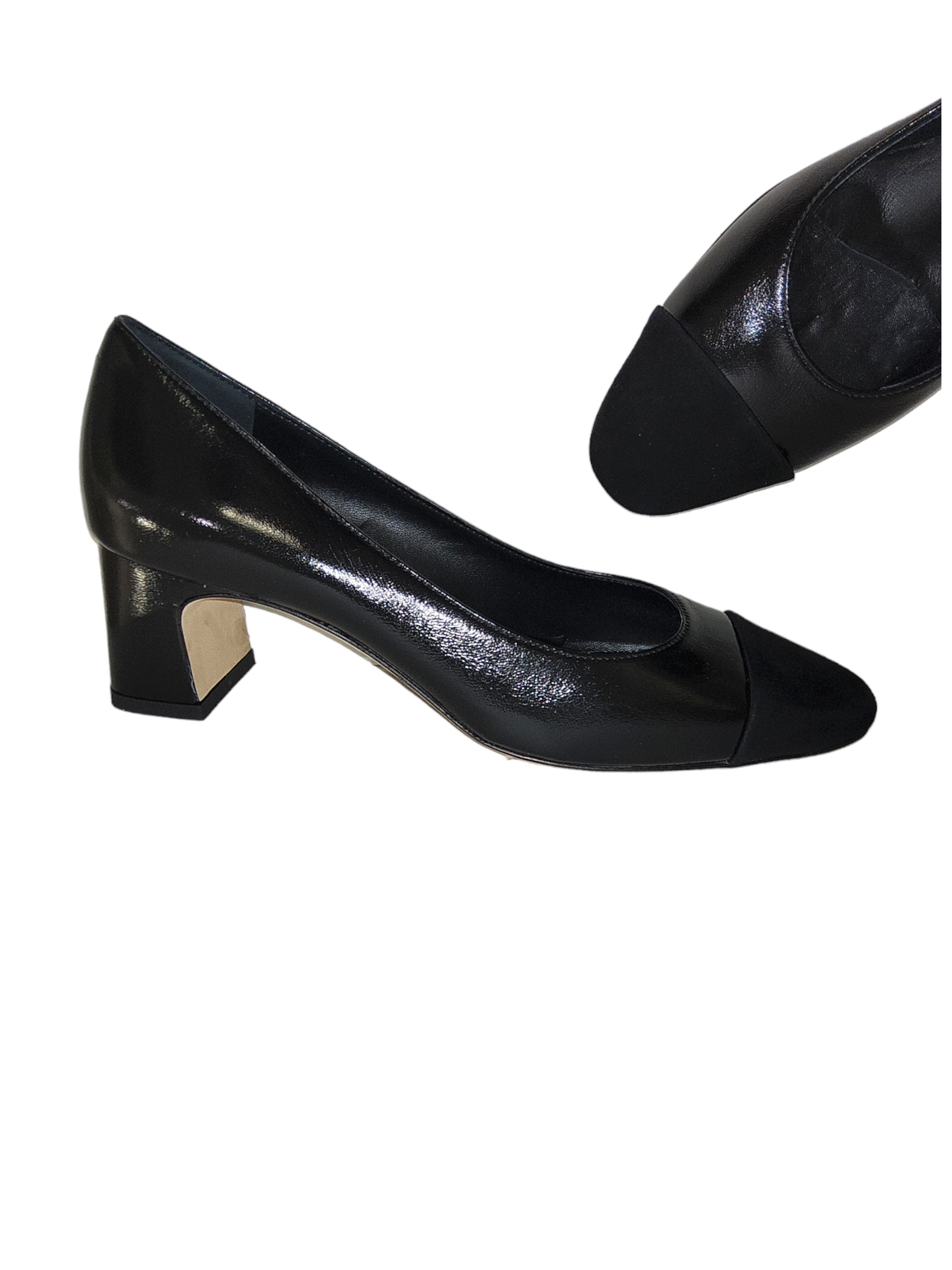 Black leather court shoe