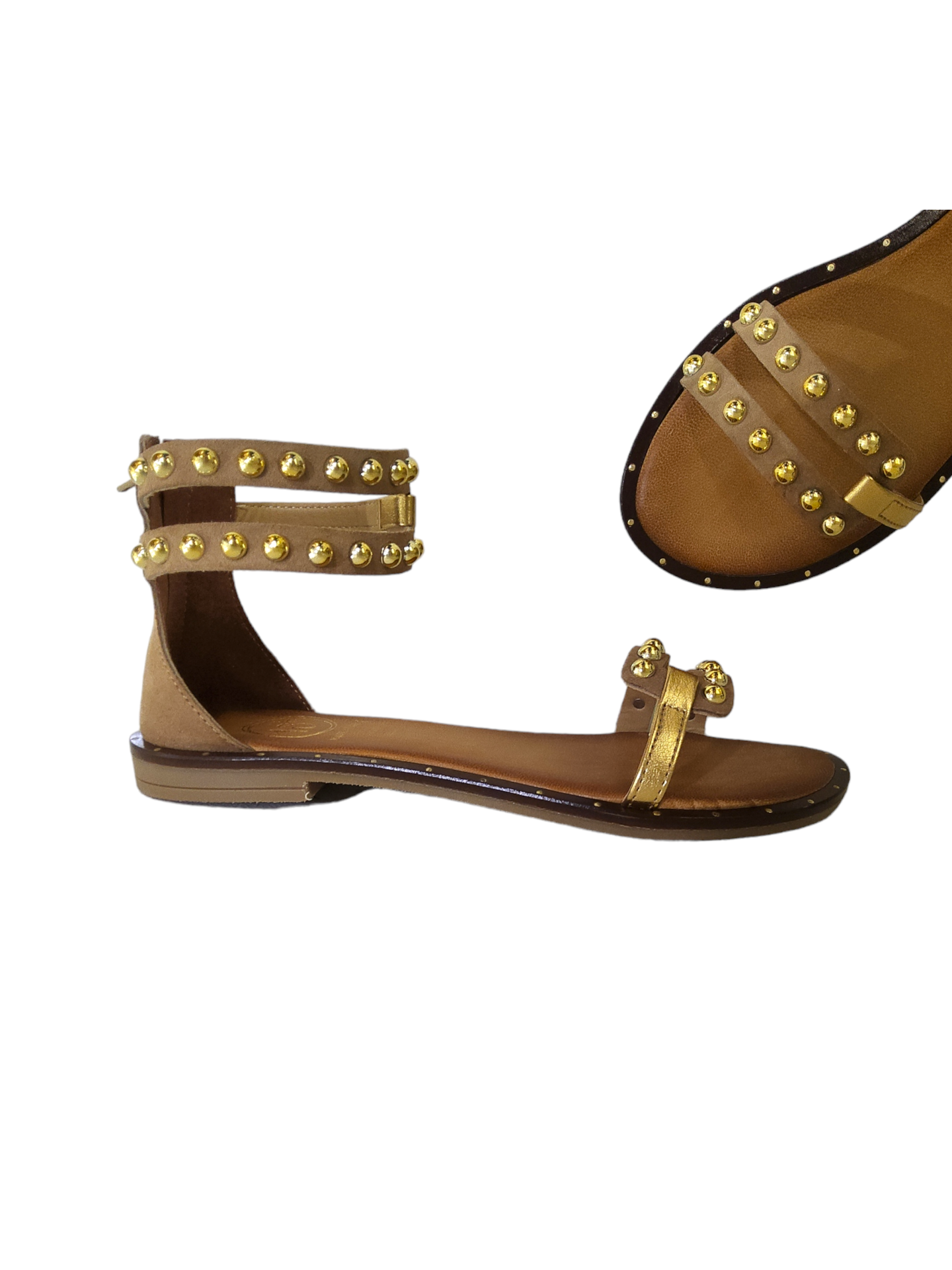 Beige leather gladiator sandals