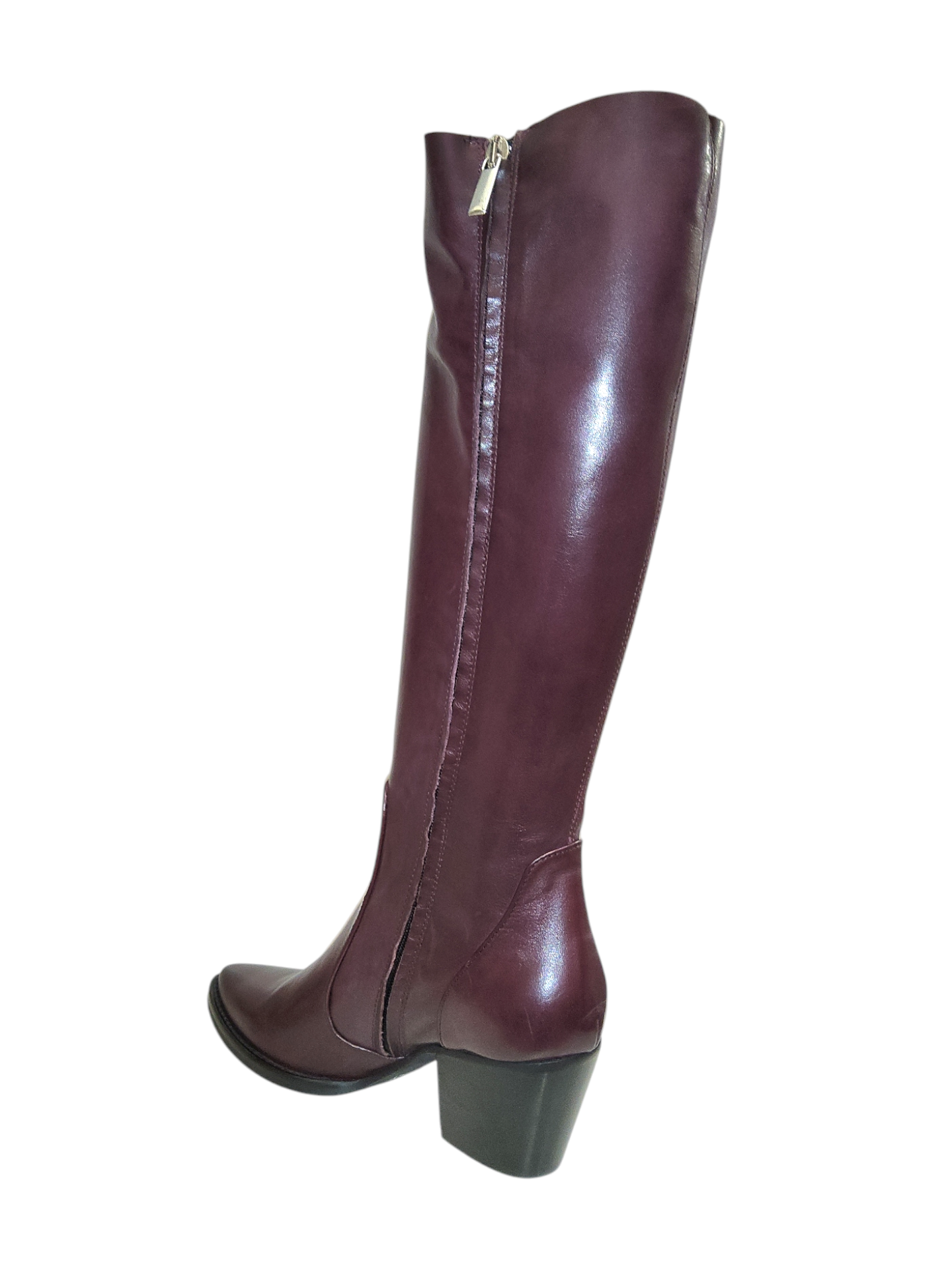 Wine leather knee high boot