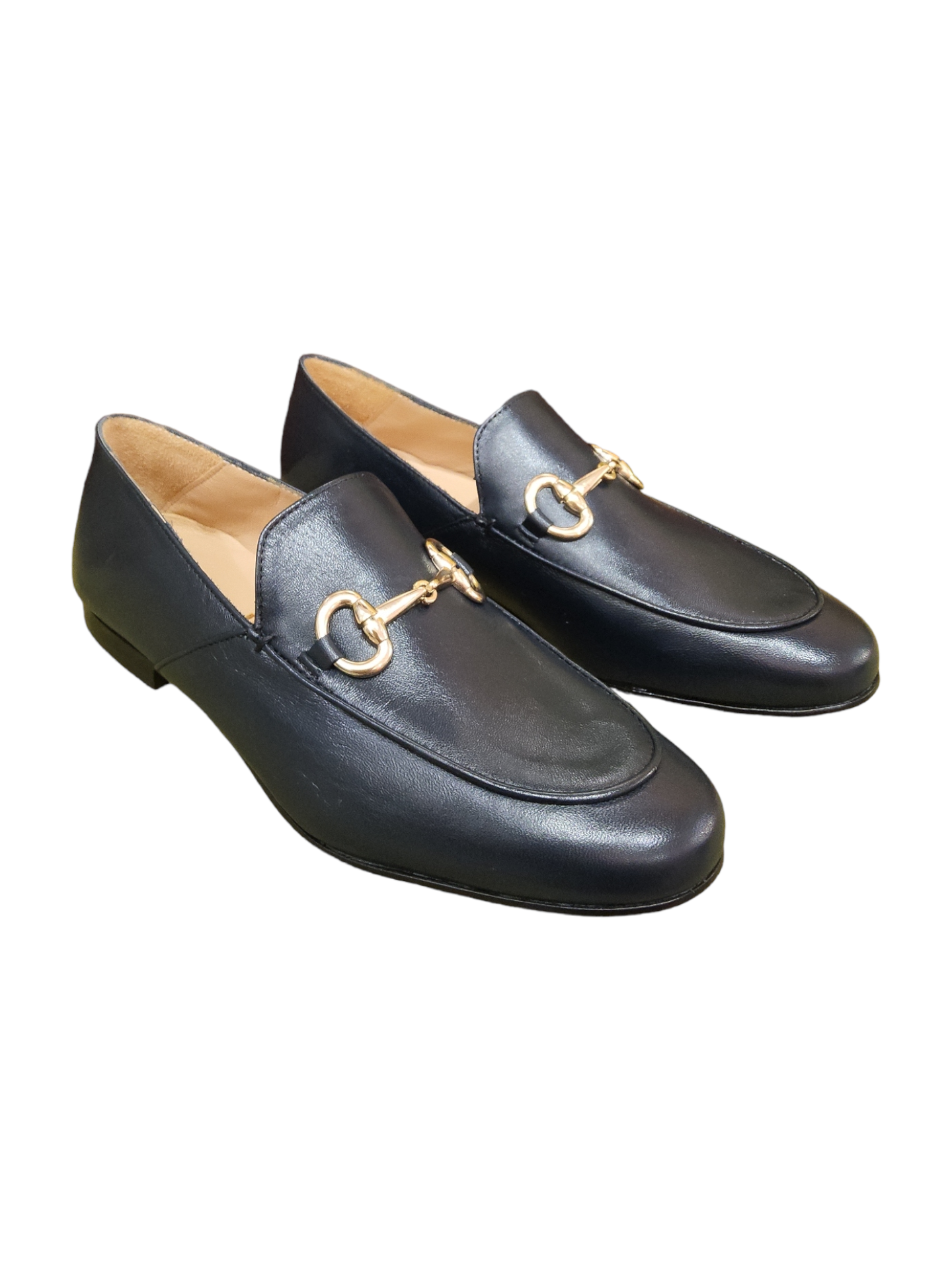 Navy leather loafers