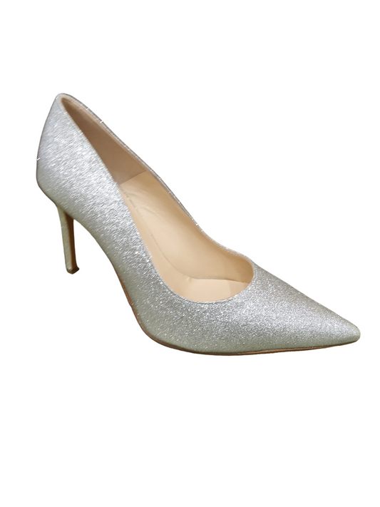 Silver leather court shoe