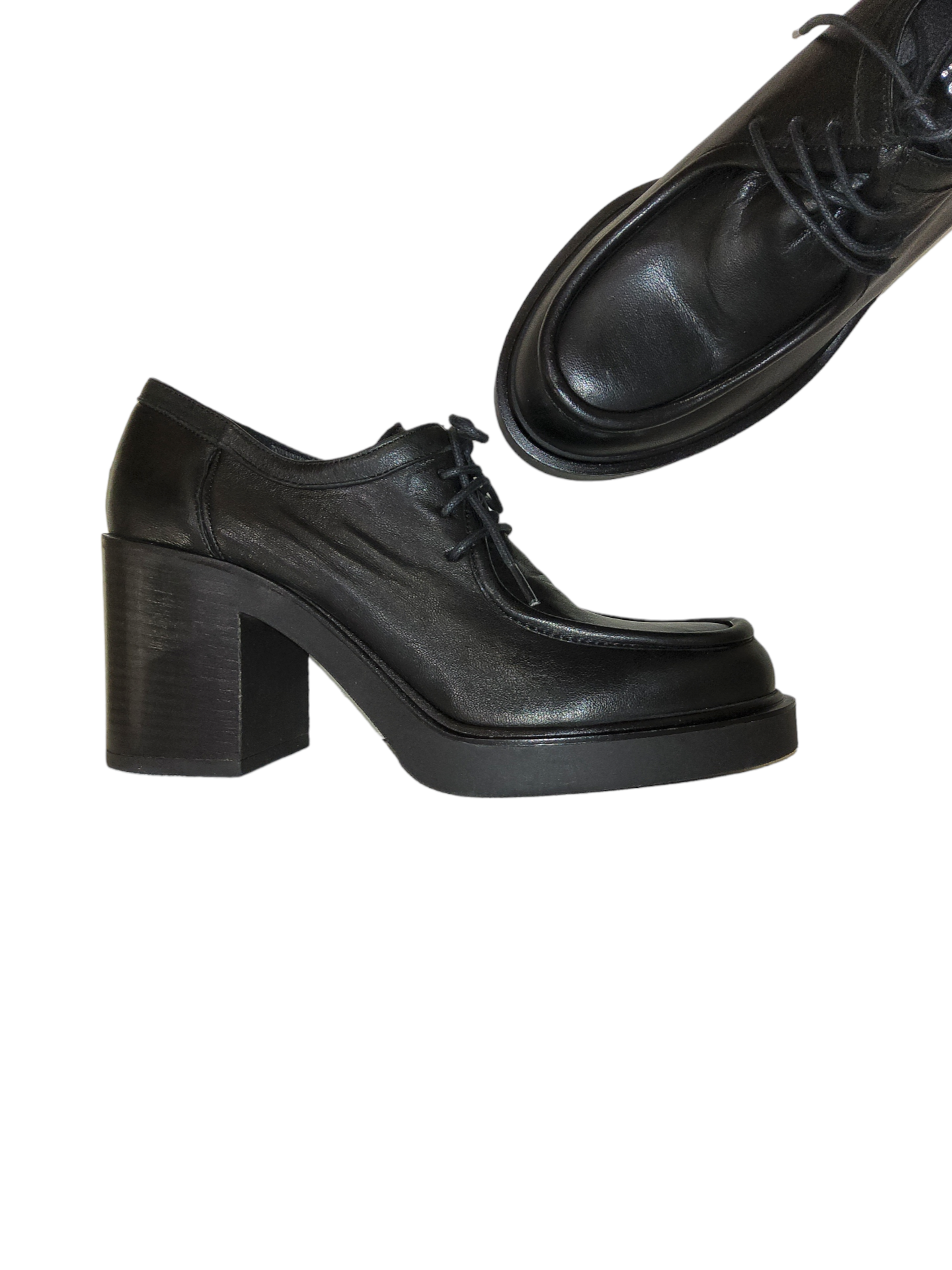 Black leather platform shoe