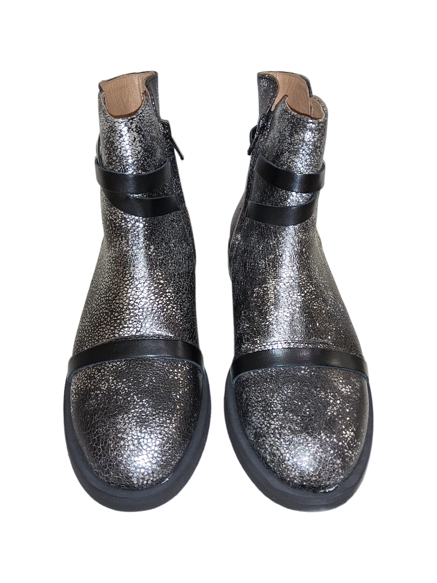 Gun metal leather ankle boot