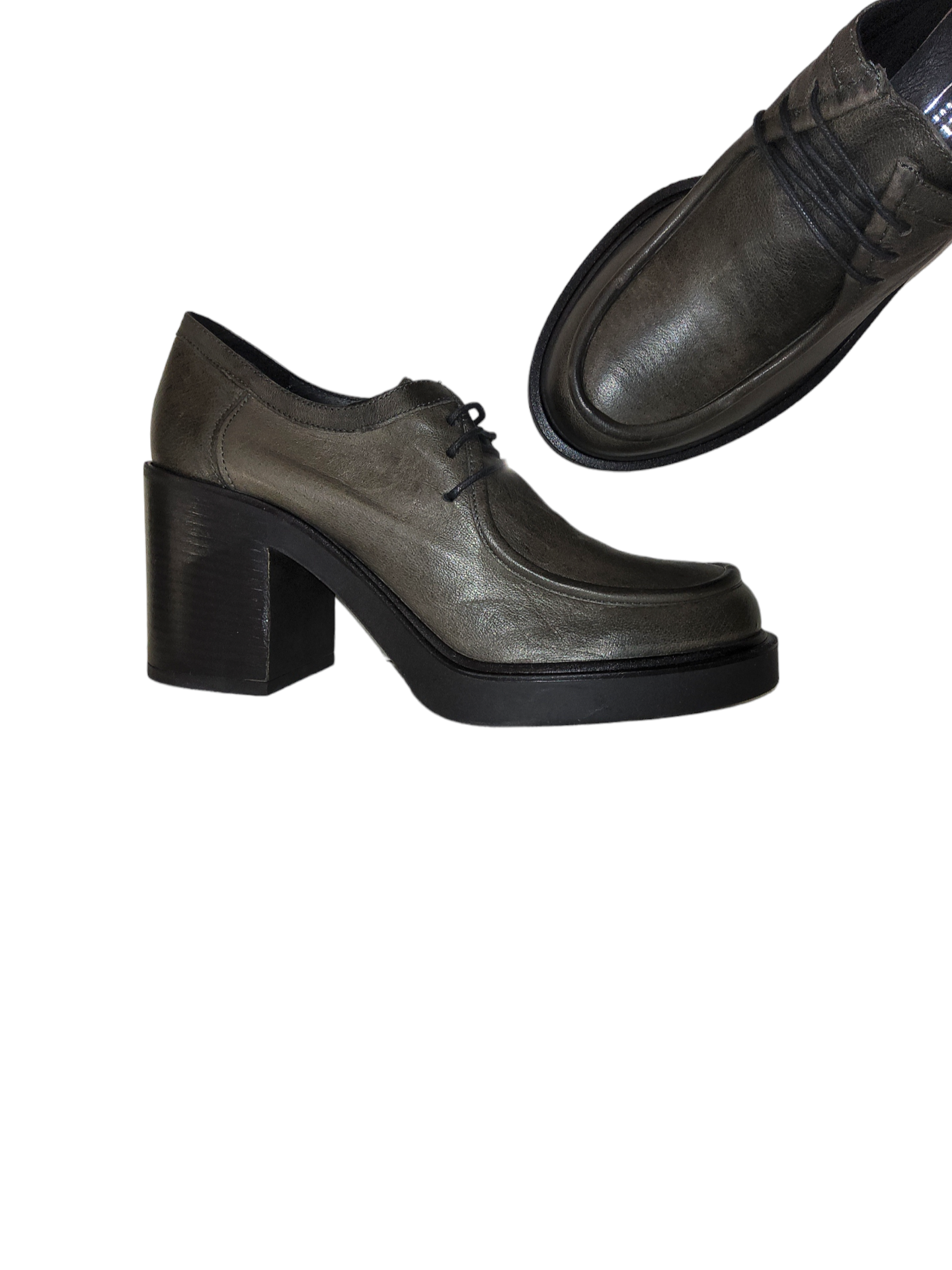 Grey leather platform shoe