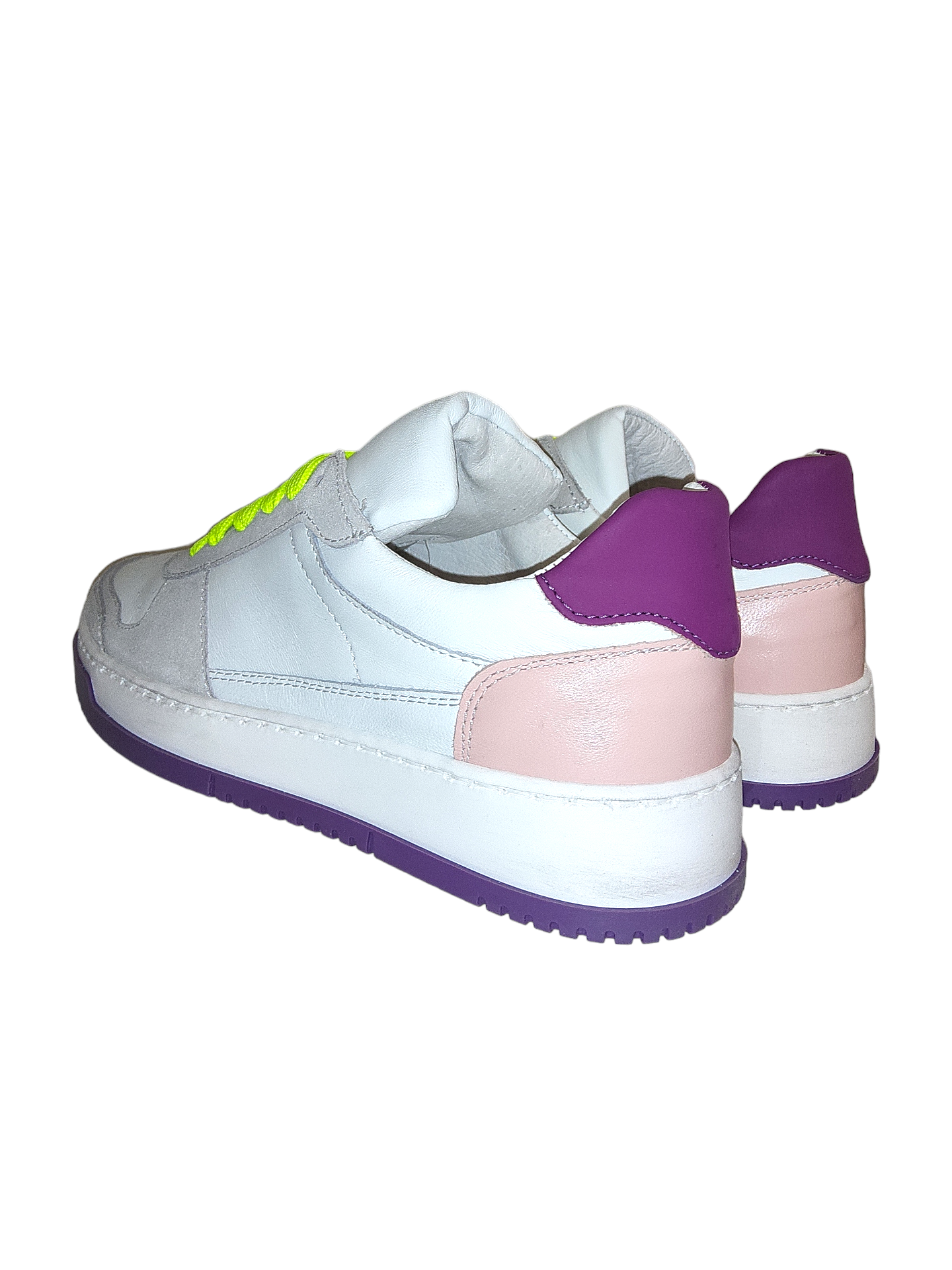 White and pink leather sneakers
