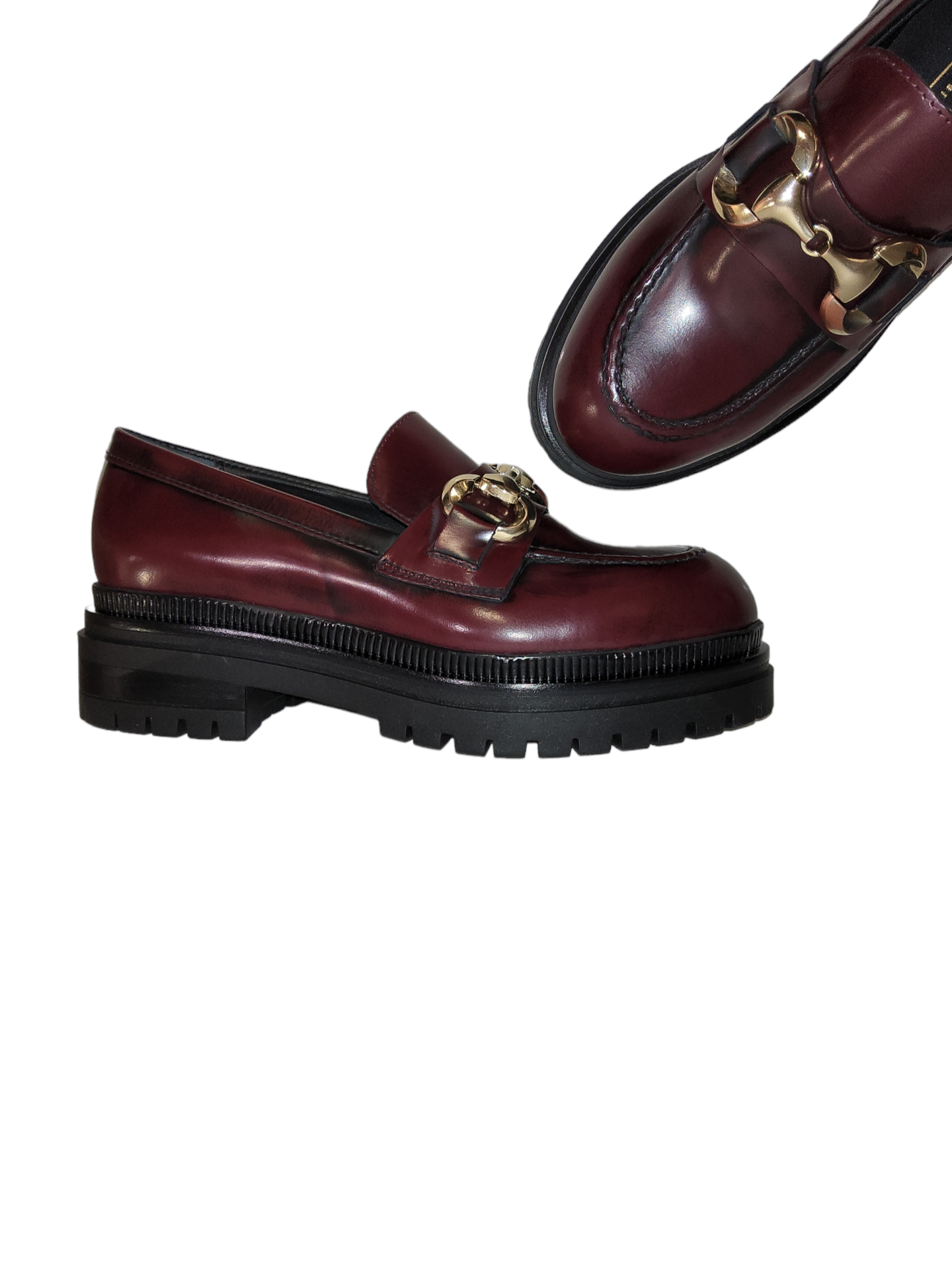 Wine patent chunky loafers