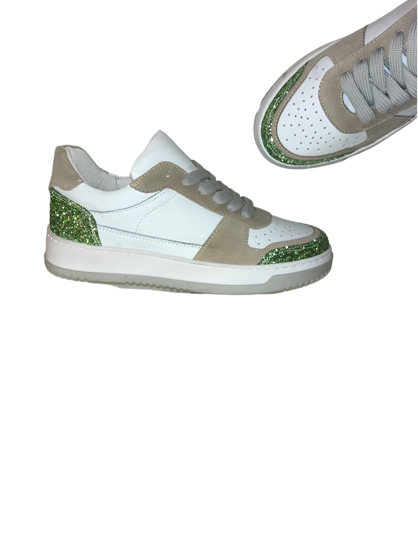 White and nude leather trainers