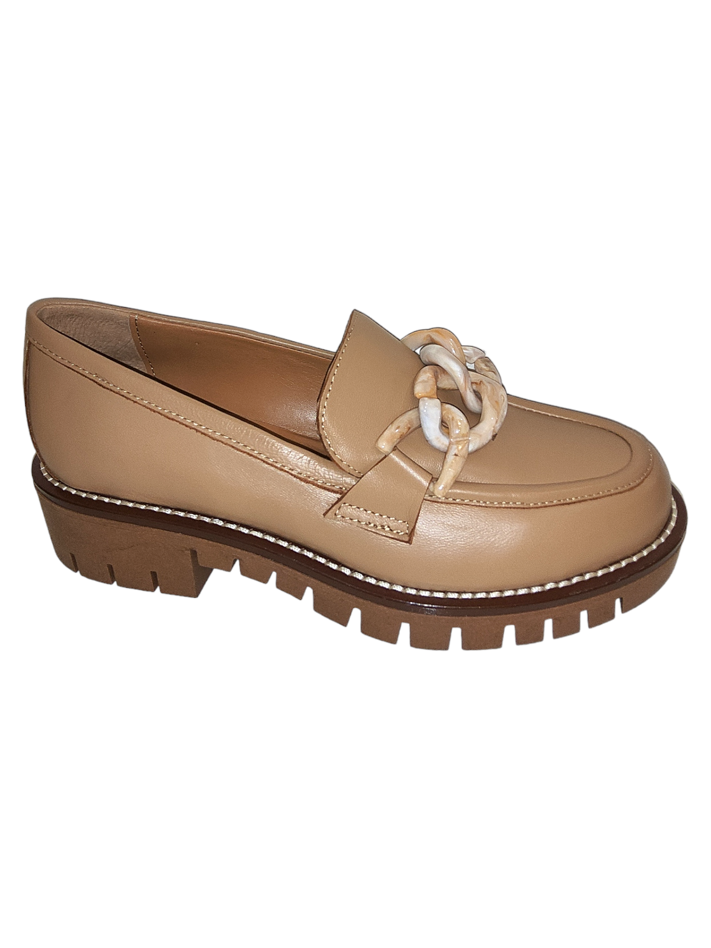 Beige leather chunky loafers