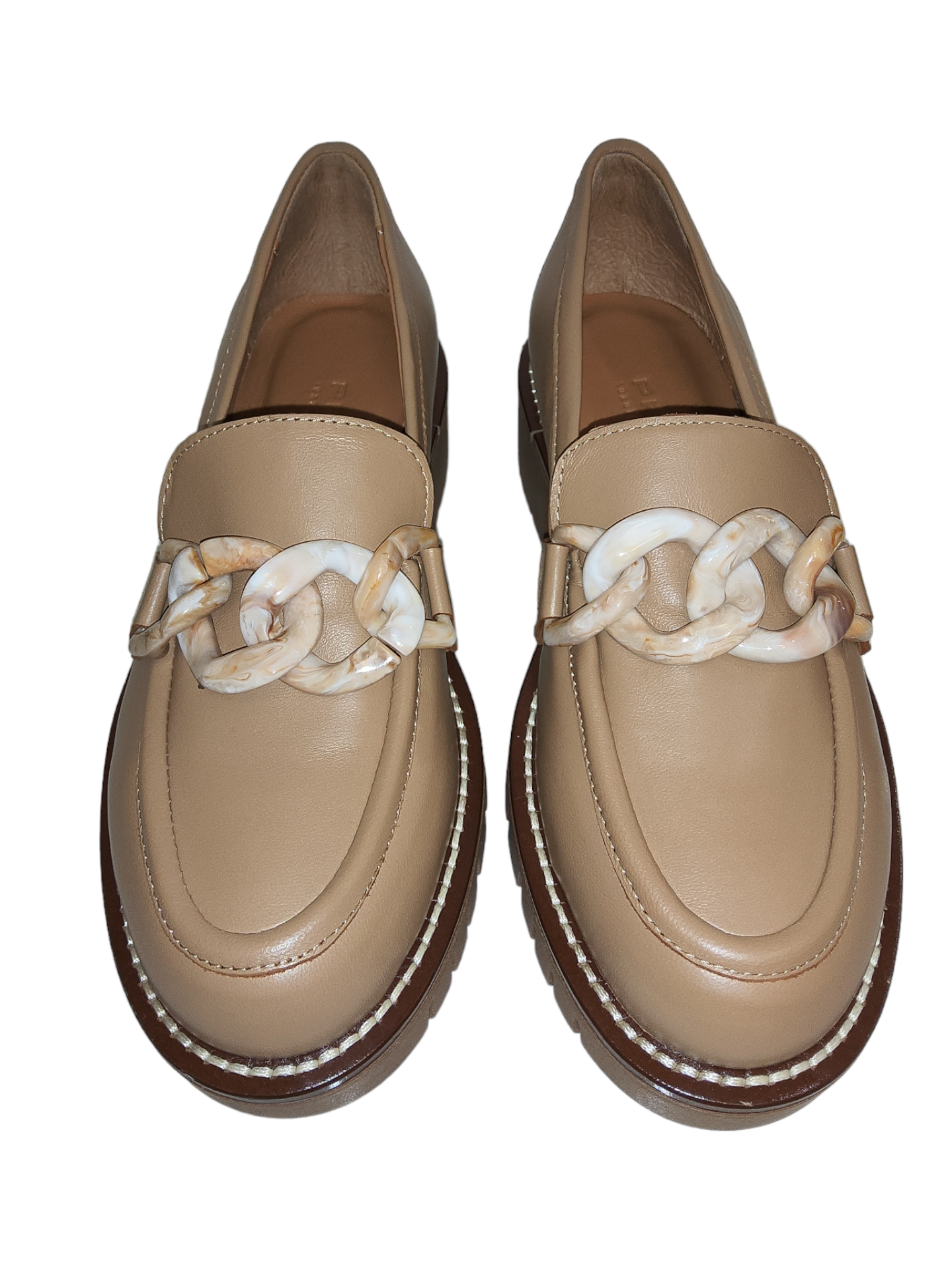 Beige leather chunky loafers