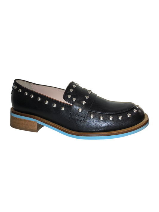 Black leather studded loafers