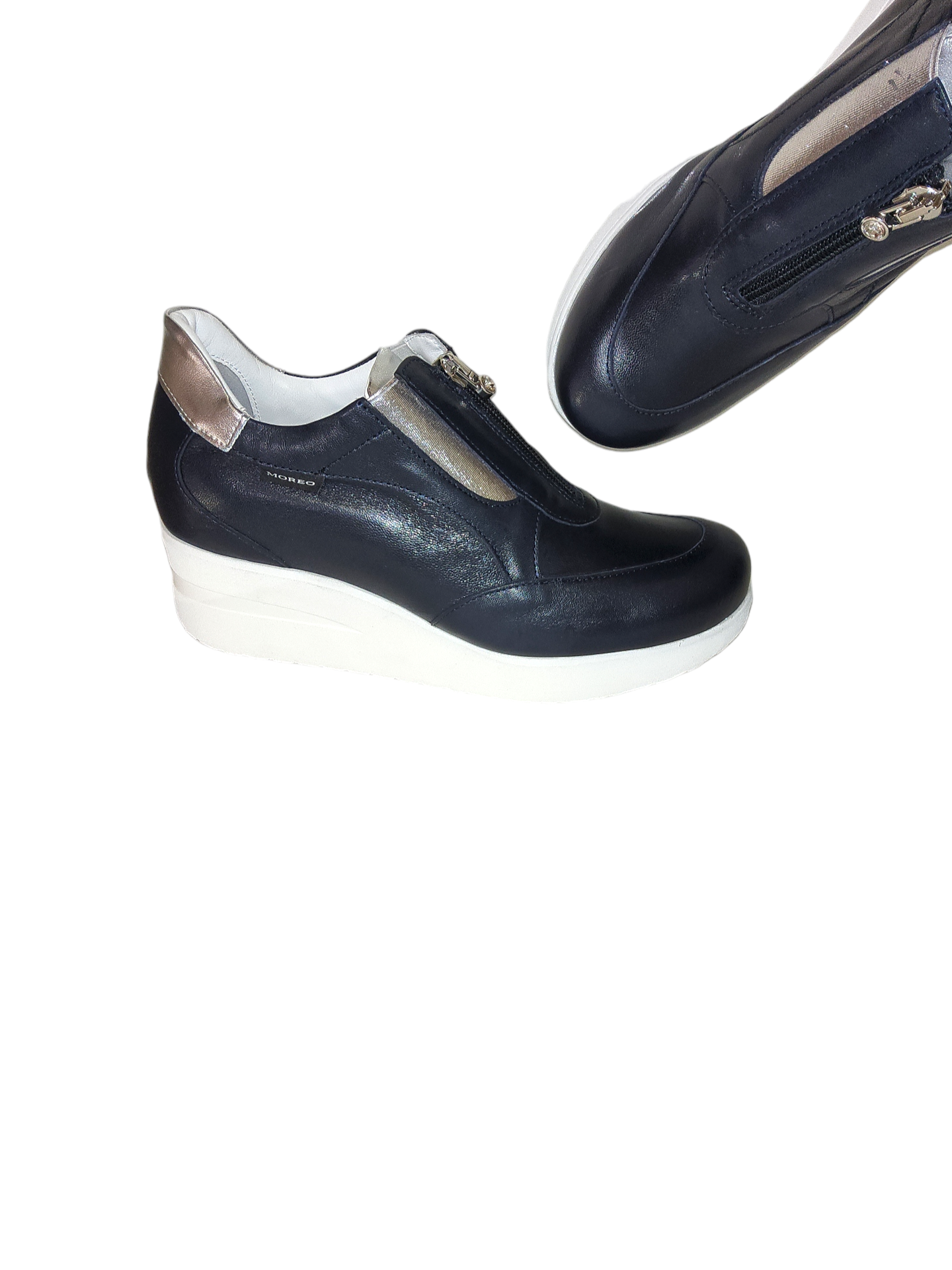 Navy leather wedge shoe