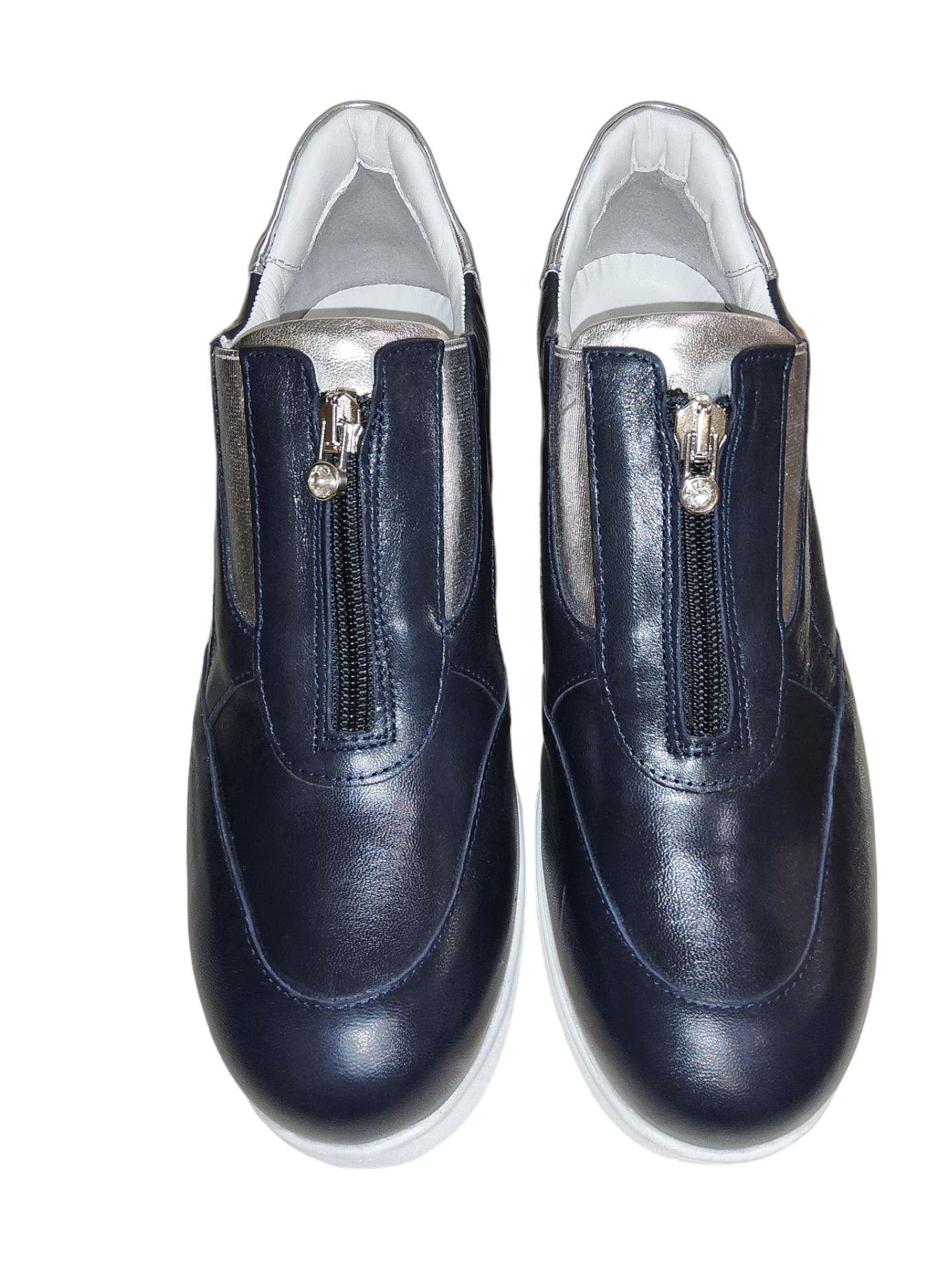 Navy leather wedge shoe