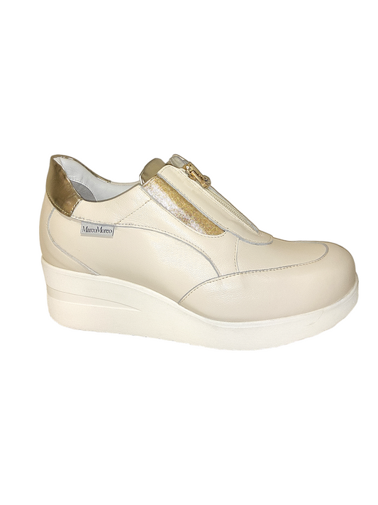 Cream leather wedge shoe