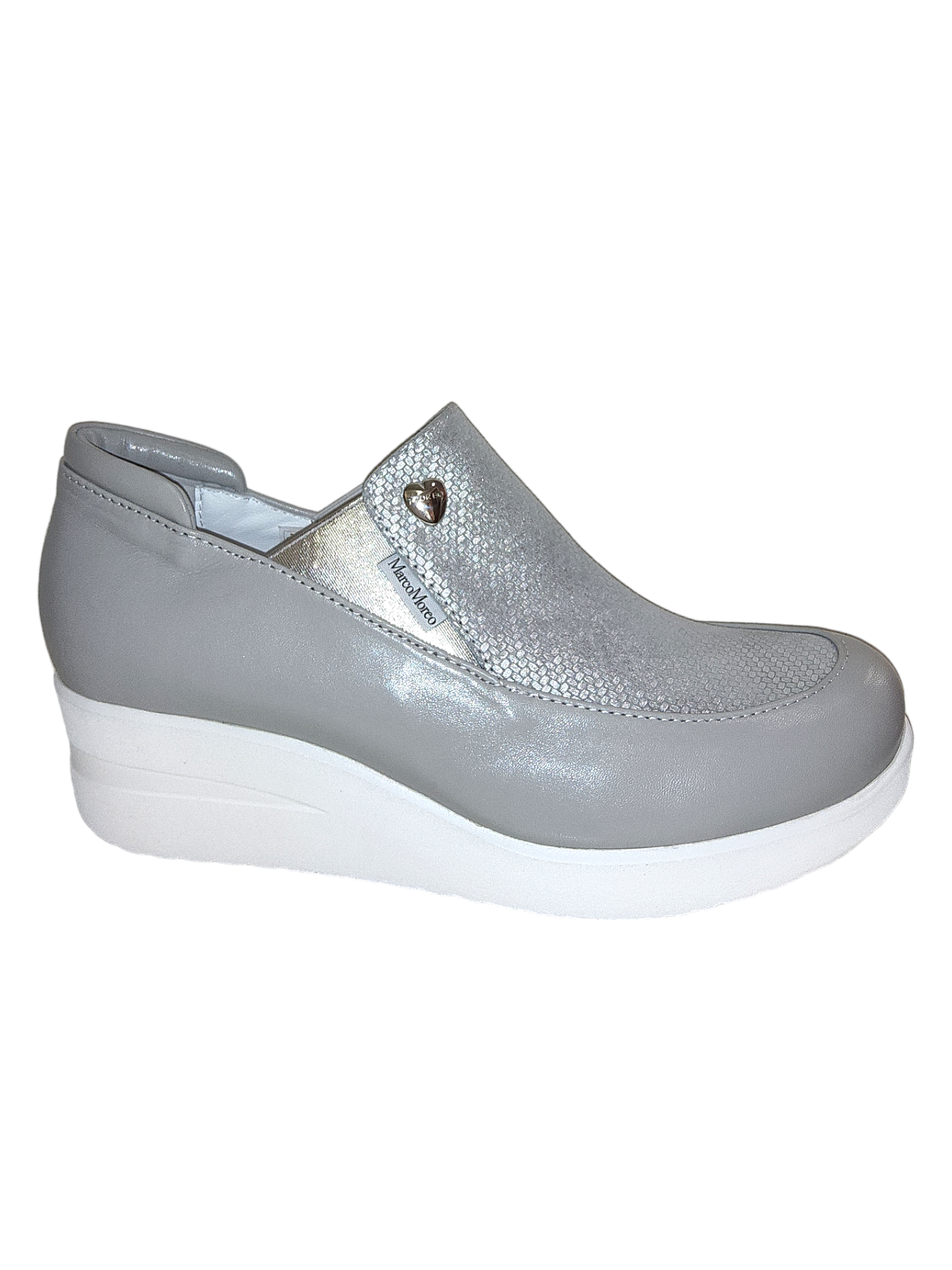 Grey leather wedge shoe