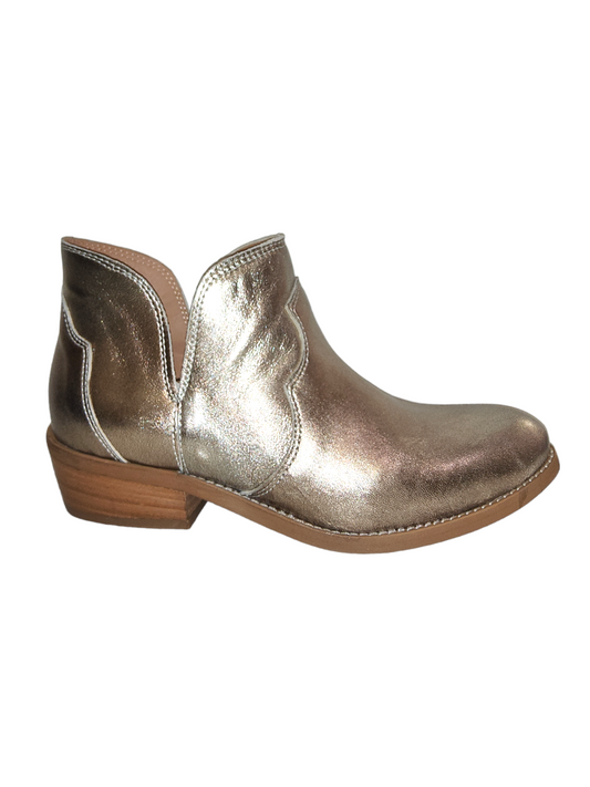 Gold leather ankle boots