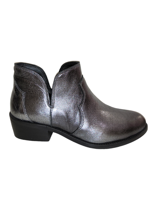 Metallic leather ankle boot