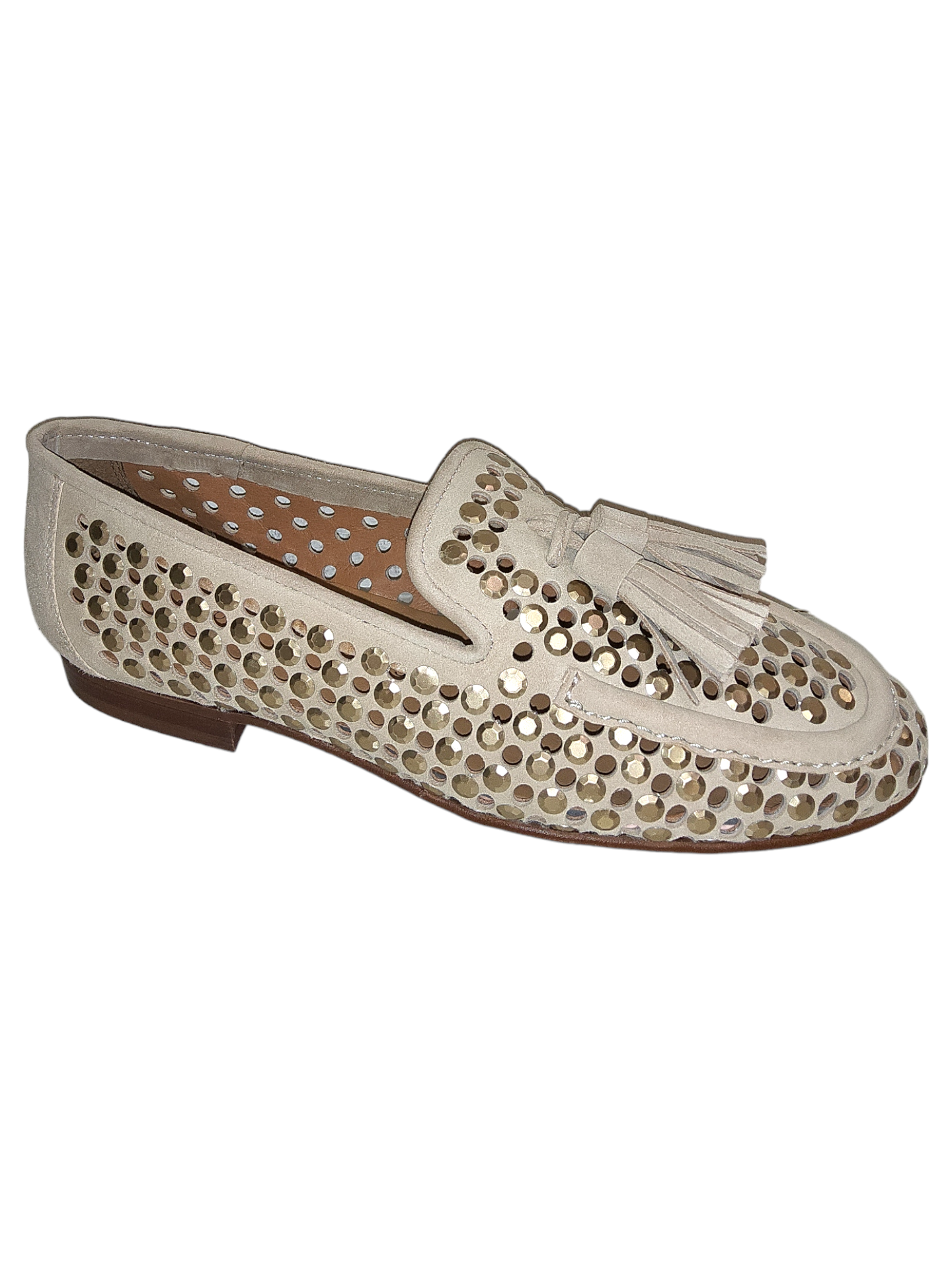 Nude studded loafers