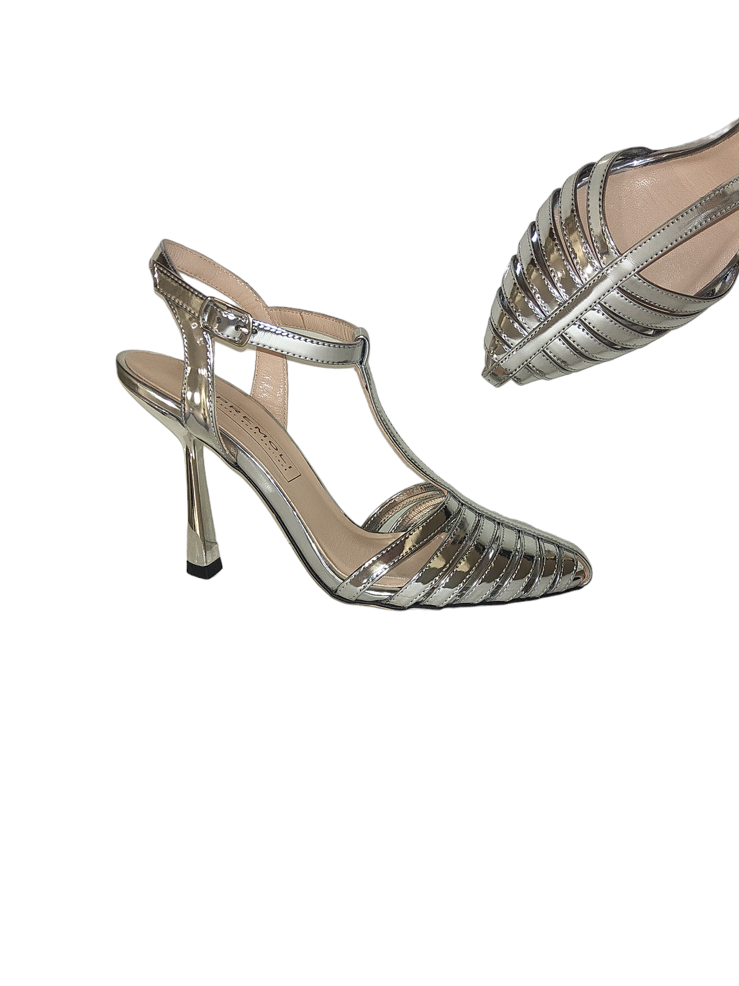 Silver leather slingback shoes