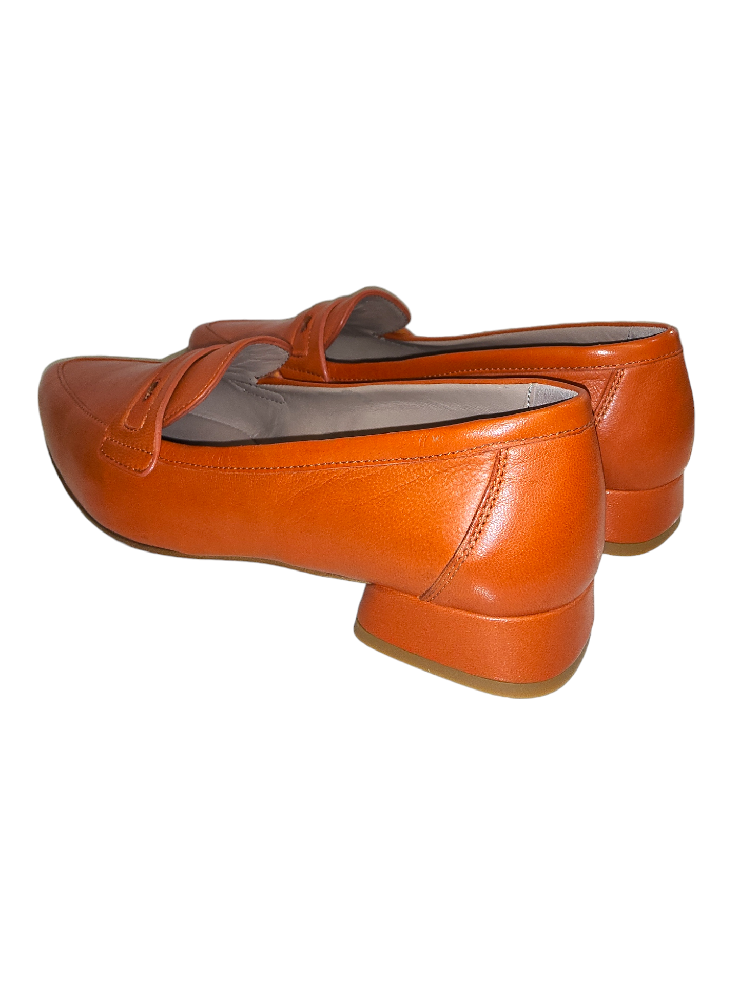 Orange leather loafers
