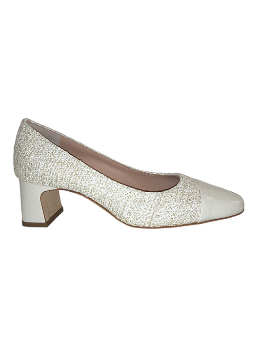 Cream/Gold tweed court shoe