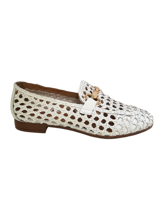 White weave leather loafers