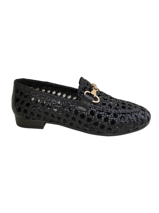 Black weave leather loafers