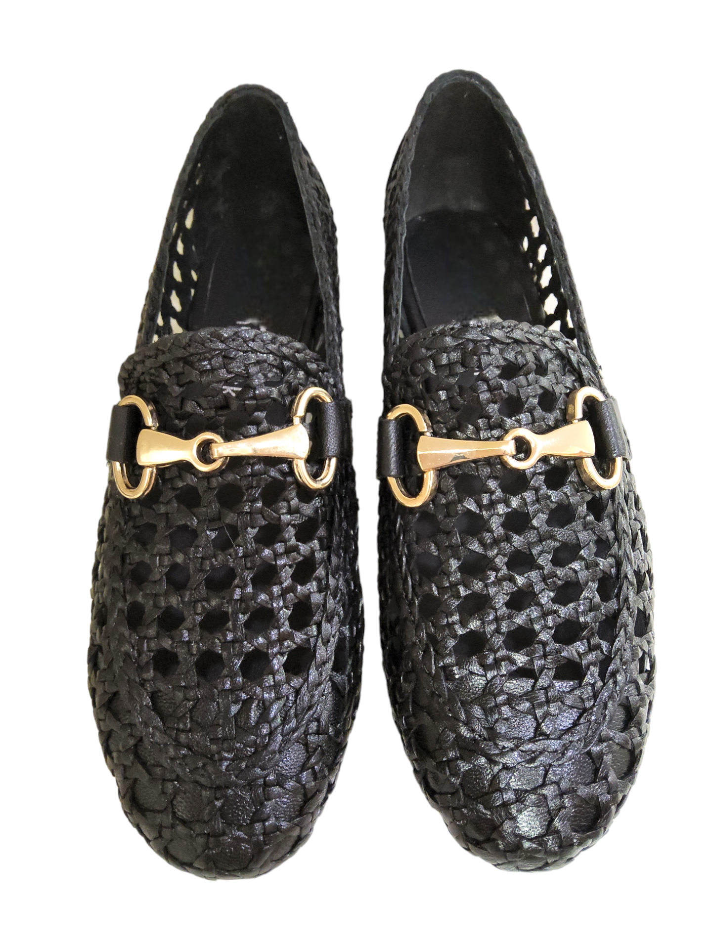 Black weave leather loafers