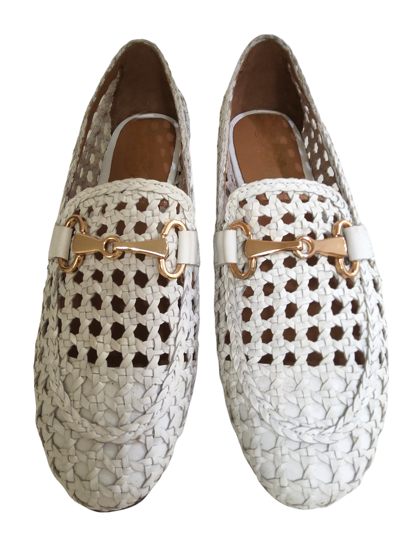 White weave leather loafers