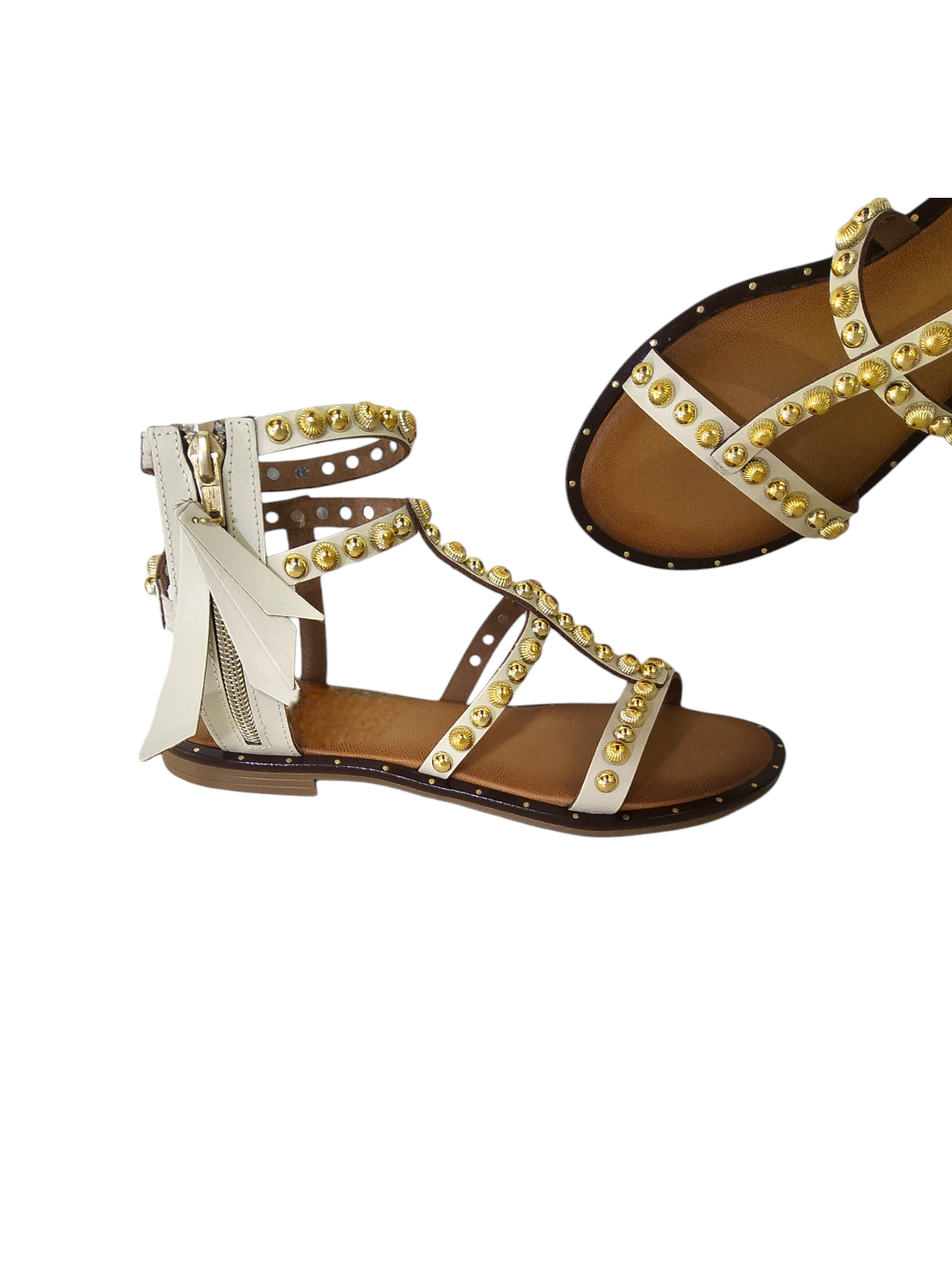 Cream leather gladiator sandals
