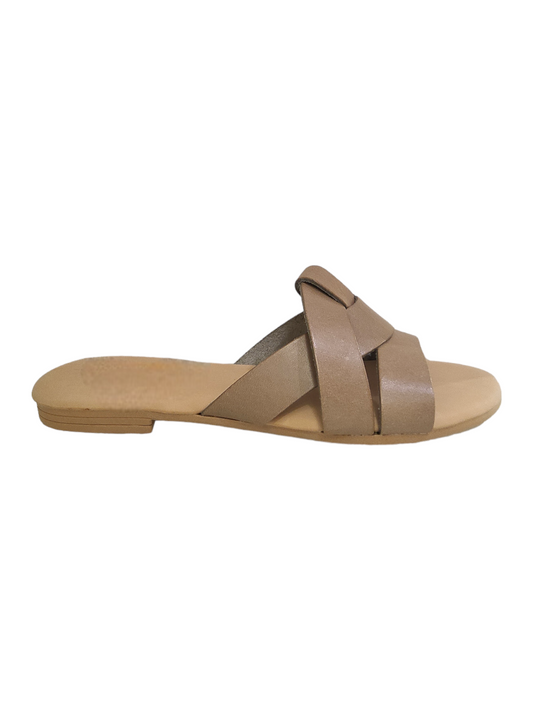 Taupe leather slides