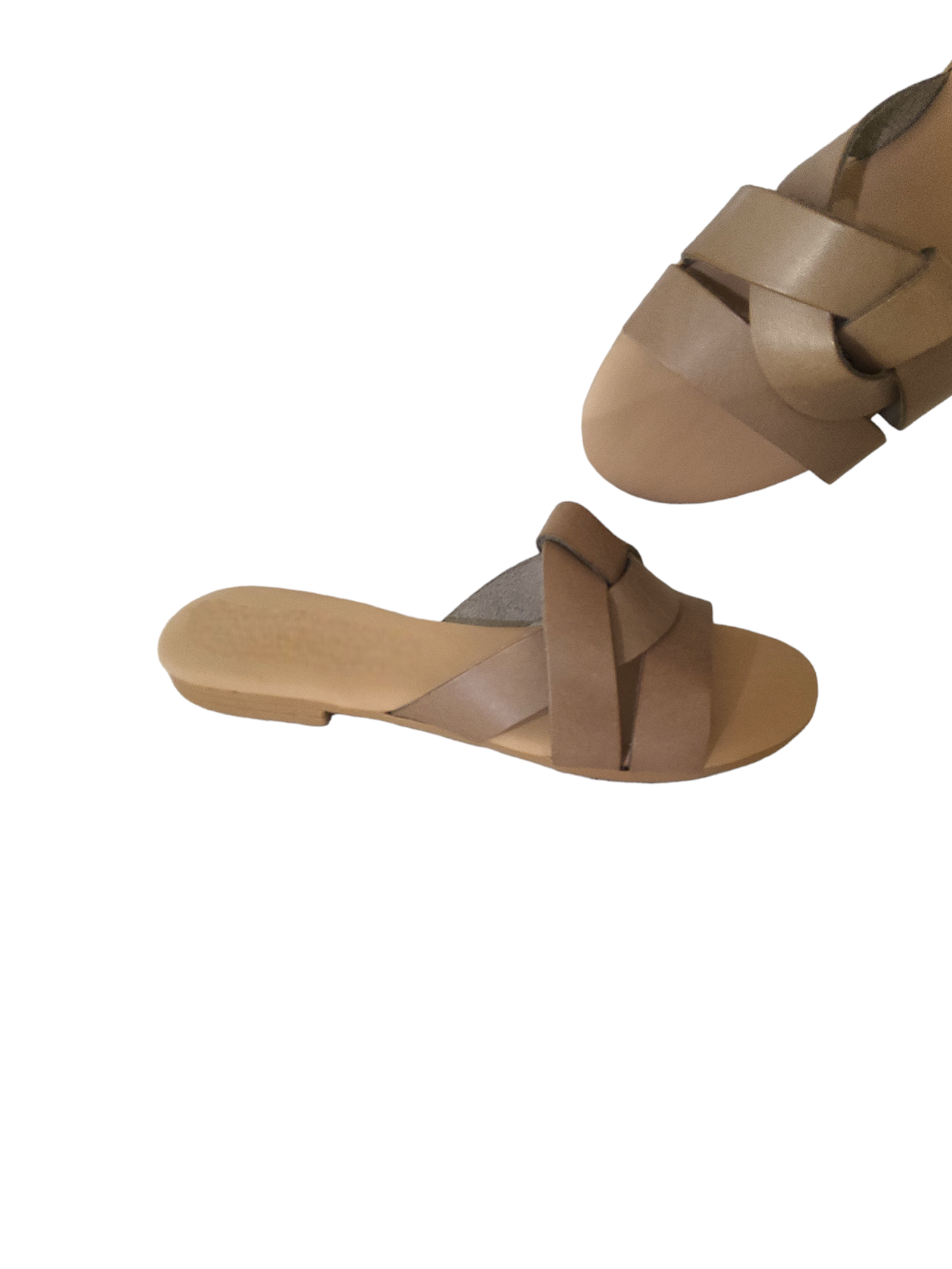 Taupe leather slides