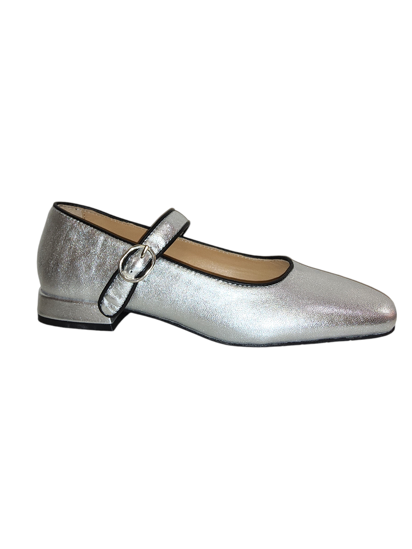 Silver leather Mary Jane pumps