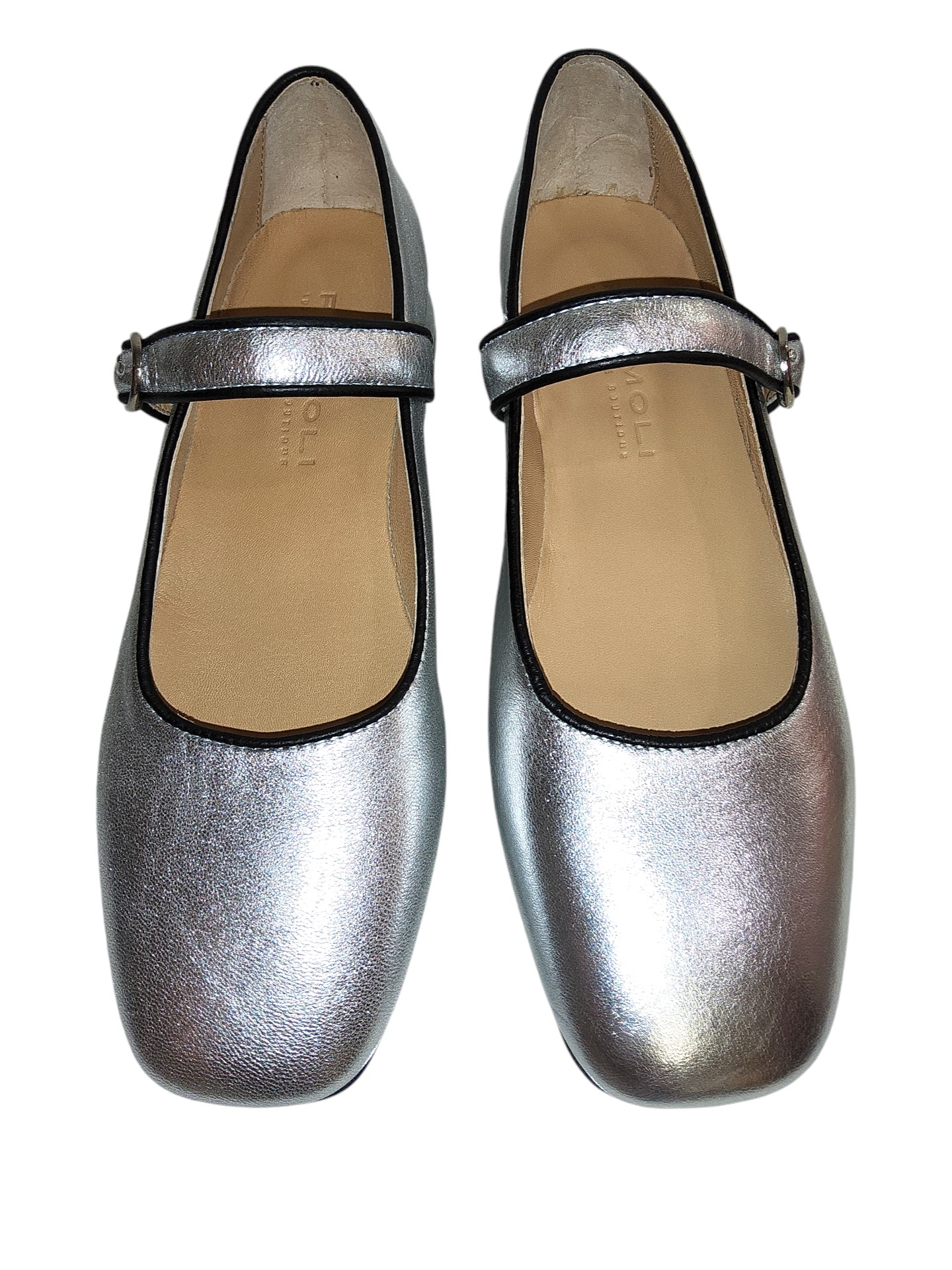 Silver leather Mary Jane pumps