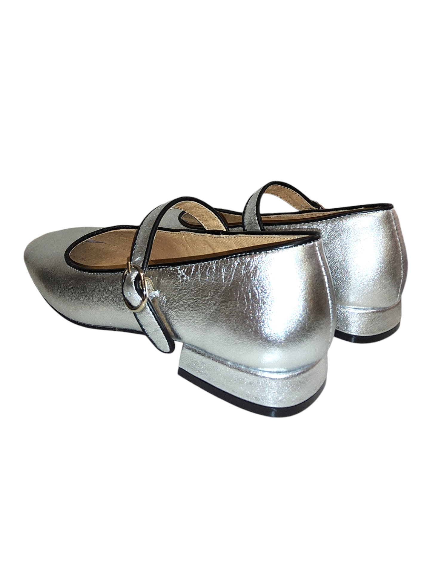 Silver leather Mary Jane pumps