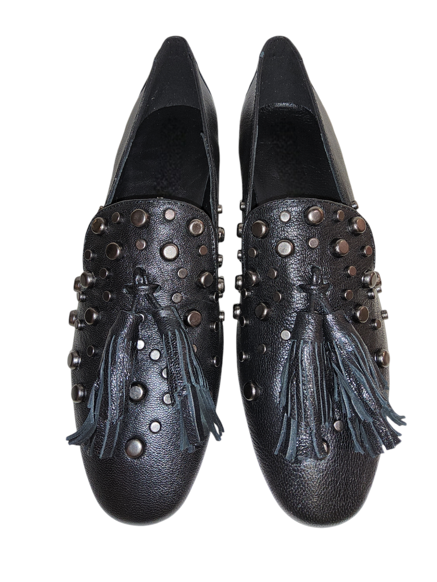 Black leather studded loafers