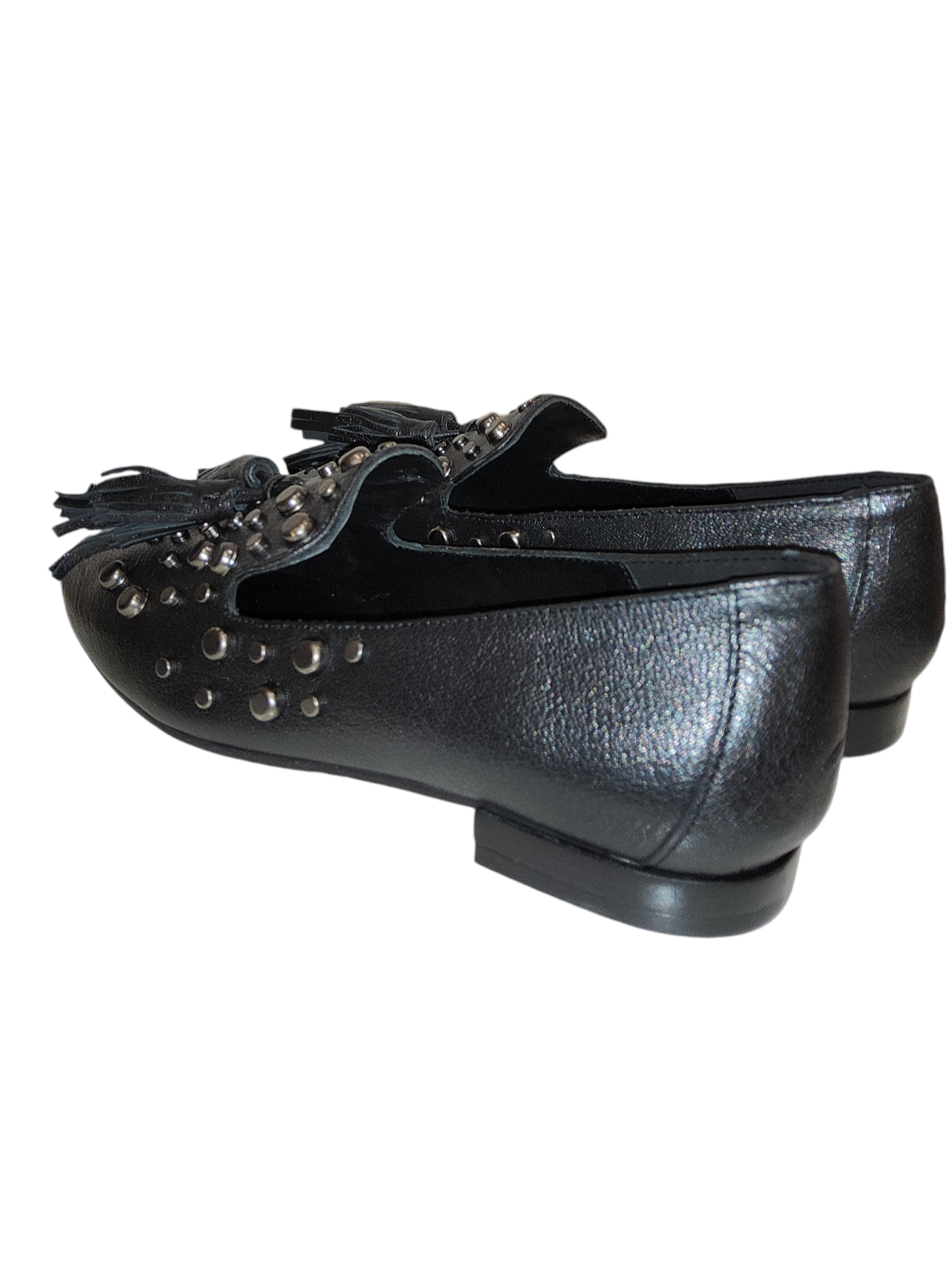 Black leather studded loafers