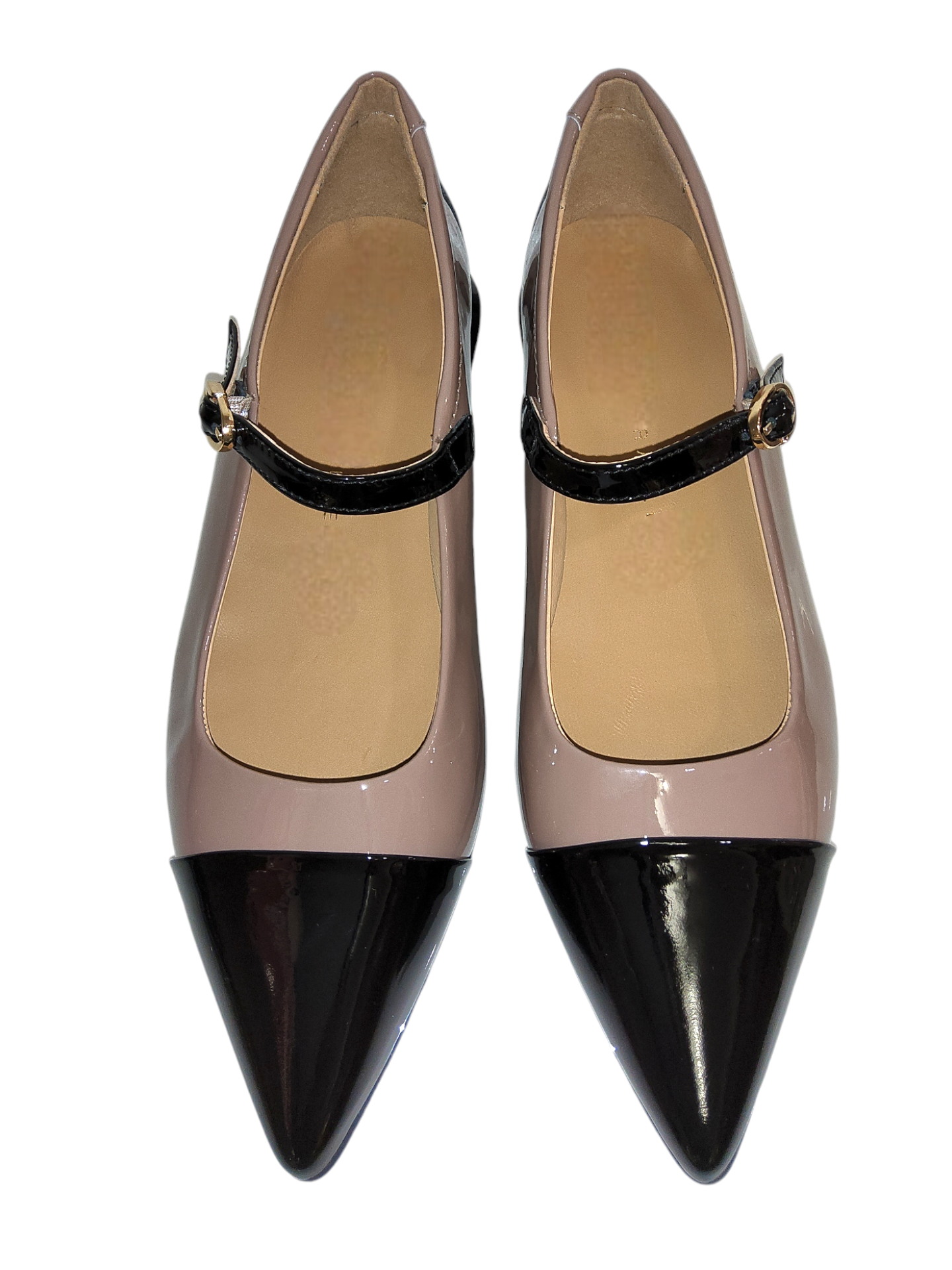 Taupe and Black leather Mary Jane pumps