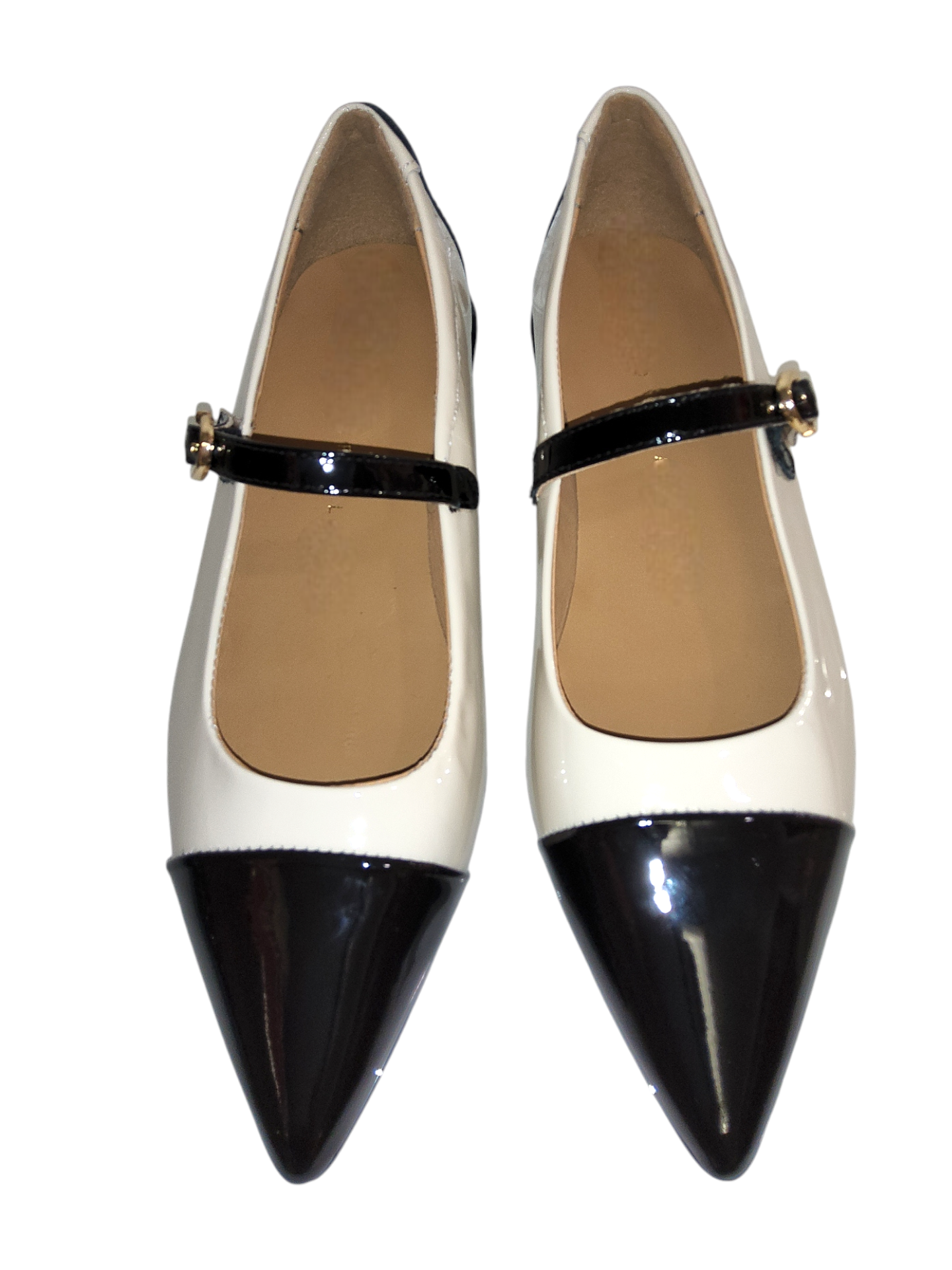 Cream and Black leather Mary Jane pumps