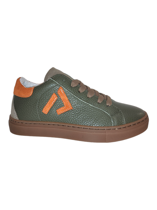 Green and orange leather sneakers