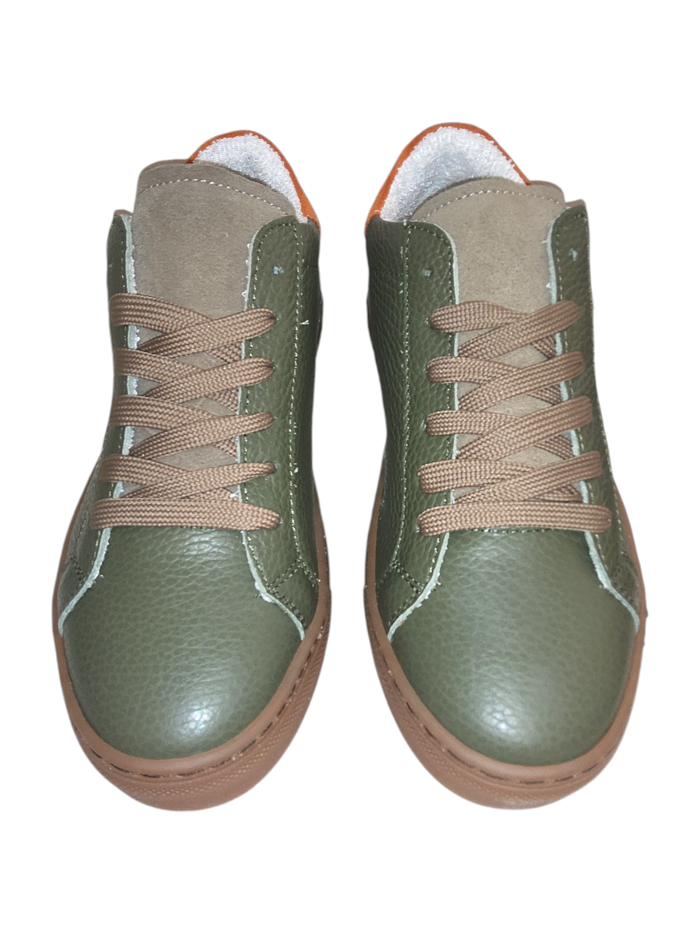 Green and orange leather sneakers